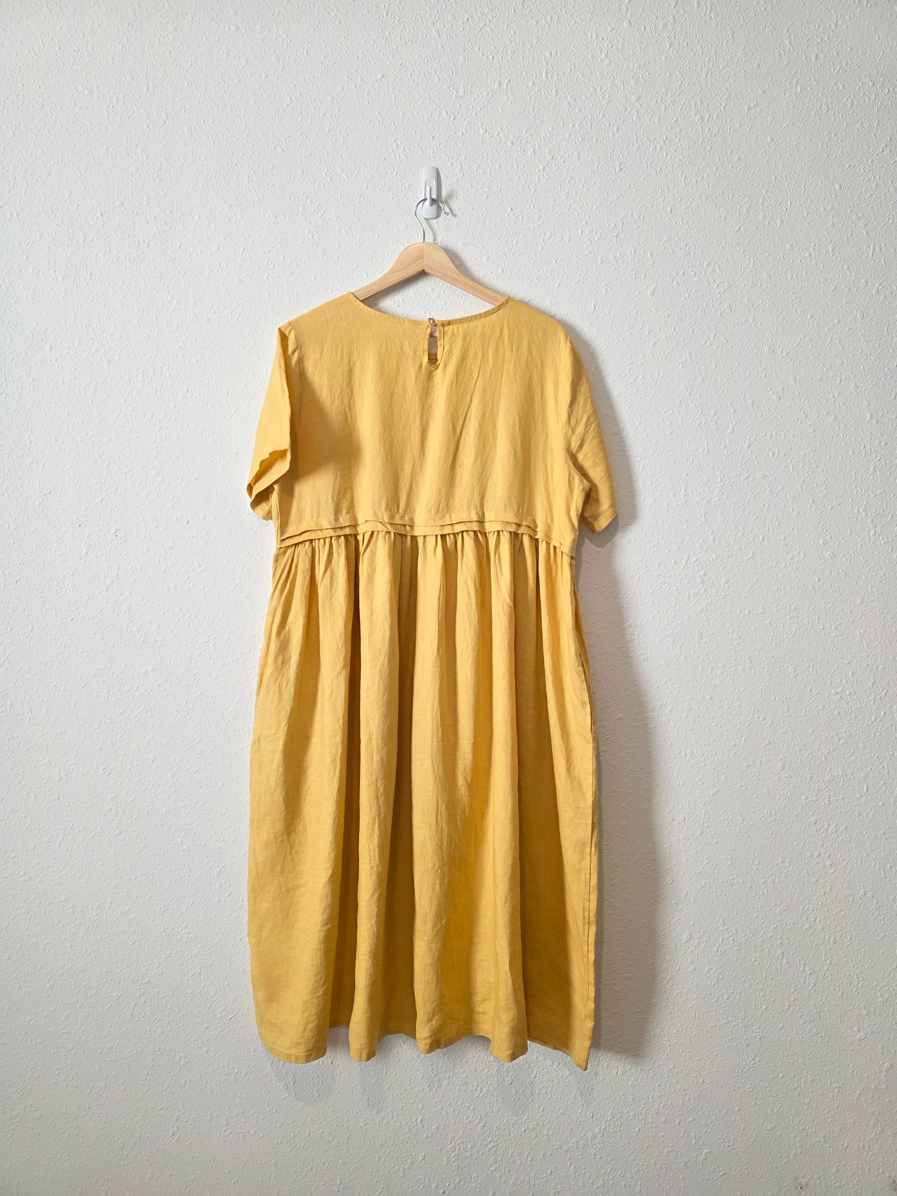 Yellow Linen Midi Dress (M)