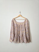 Colorful Floral Cotton Blouse (L)