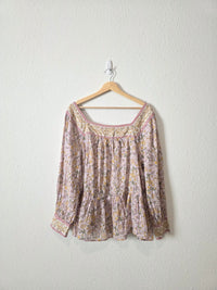 Colorful Floral Cotton Blouse (L)