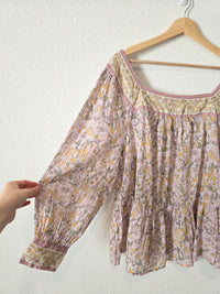 Colorful Floral Cotton Blouse (L)