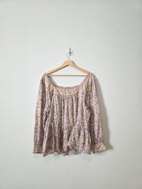 Colorful Floral Cotton Blouse (L)