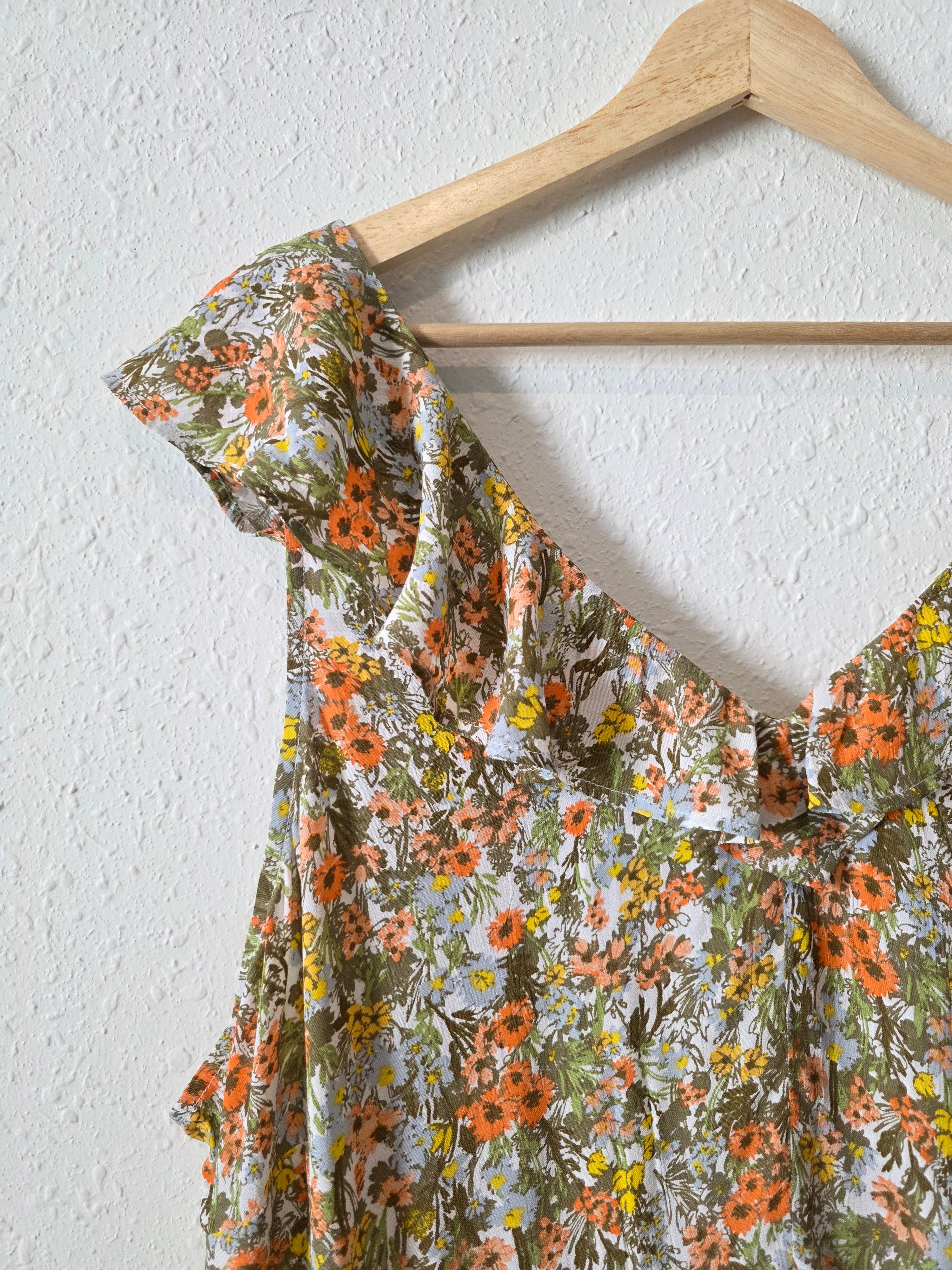 Floral Ruffle Midi Dress (2X)