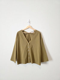 Carly Jean Olive Button Up Top (S)