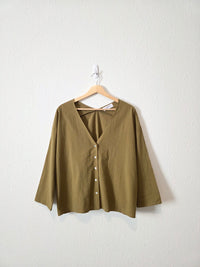 Carly Jean Olive Button Up Top (S)