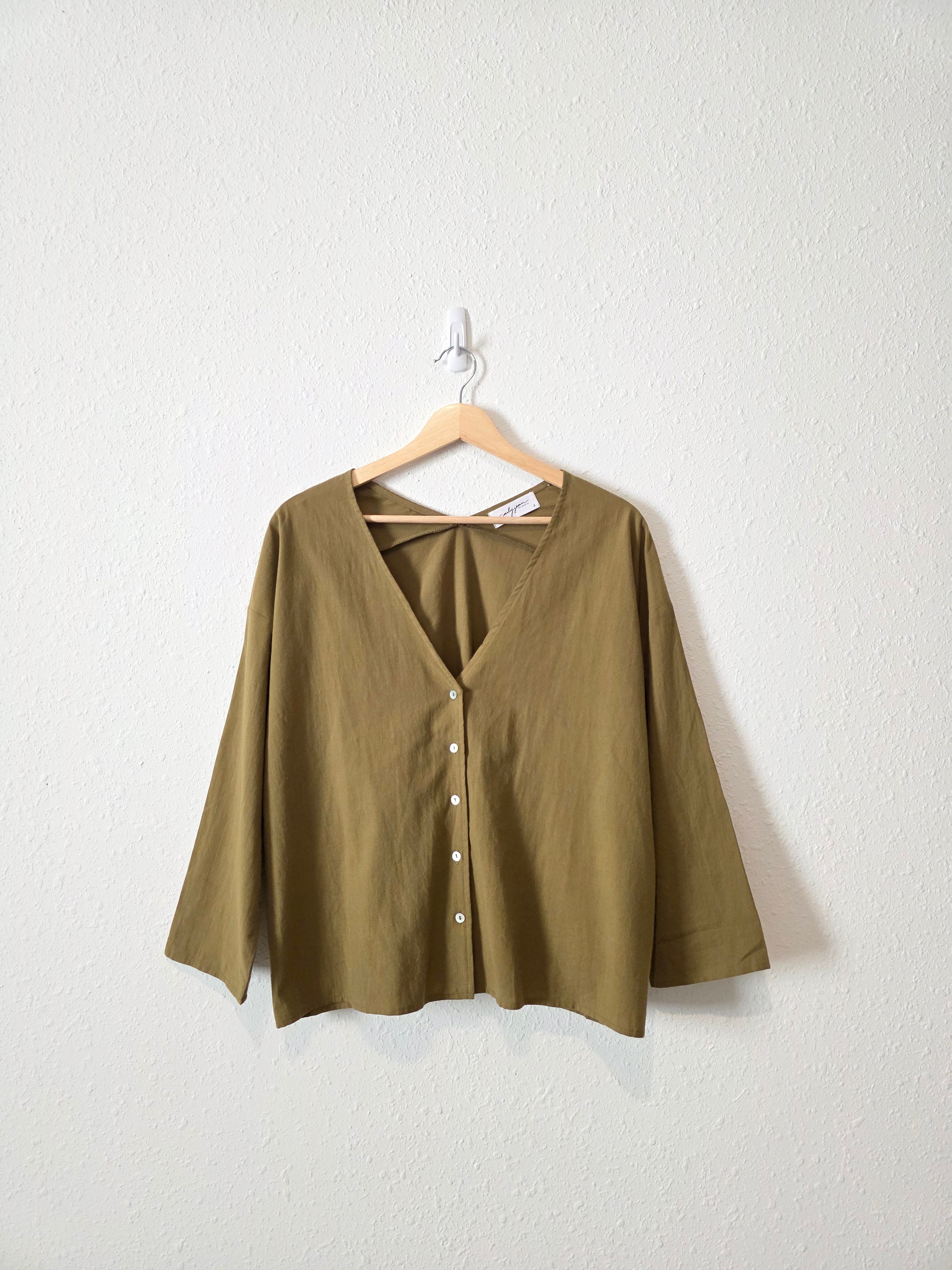 Carly Jean Olive Button Up Top (S)
