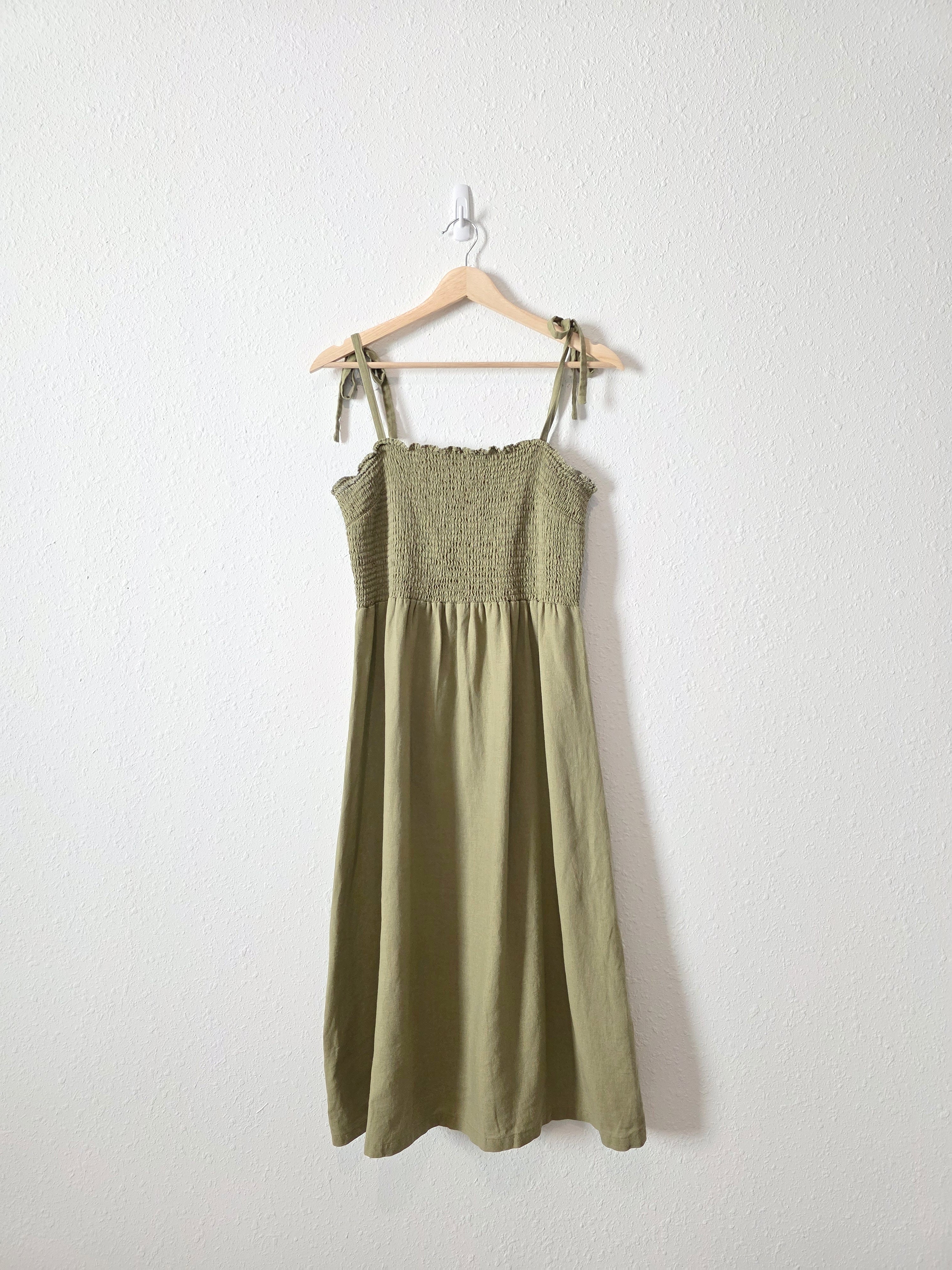 Gap Olive Smocked Midi Dress (M)