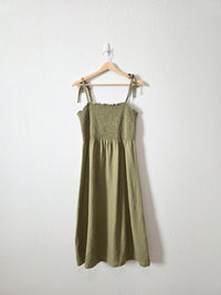 Gap Olive Smocked Midi Dress (M)
