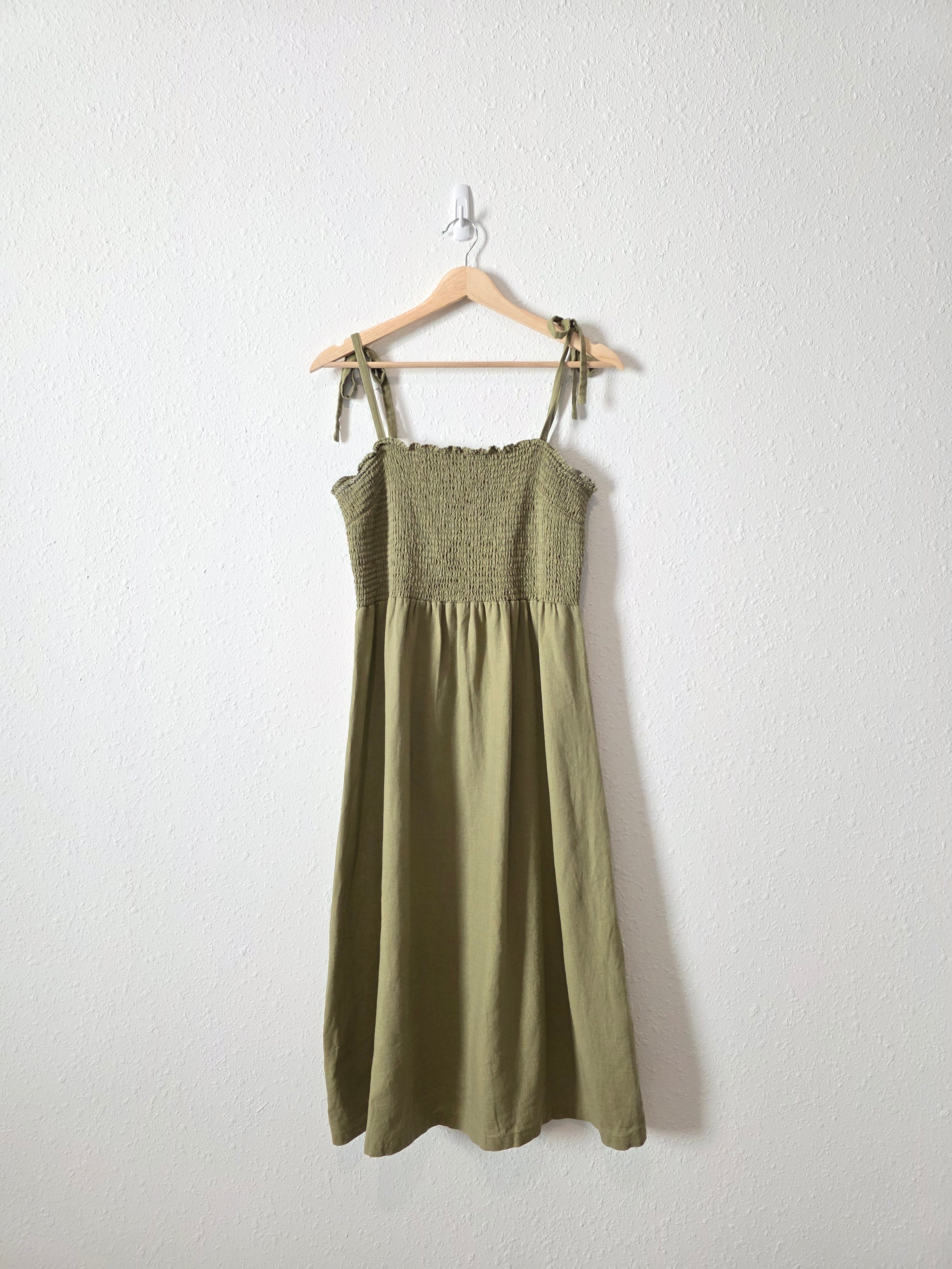 Gap Olive Smocked Midi Dress (M)
