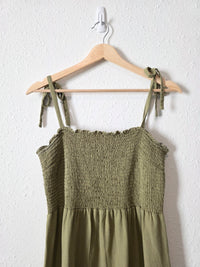 Gap Olive Smocked Midi Dress (M)