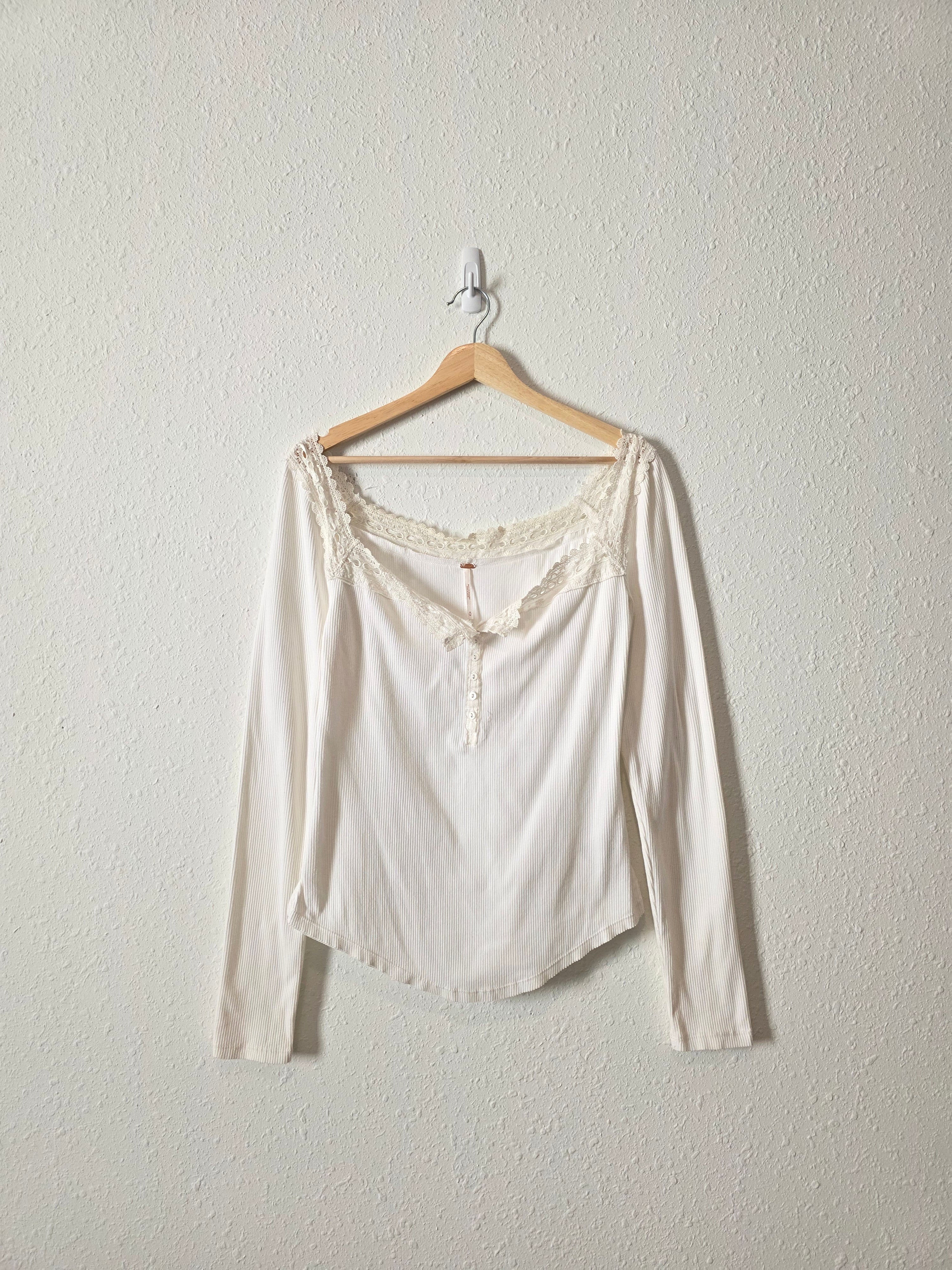 Free People Ribbed Lace Top (M)