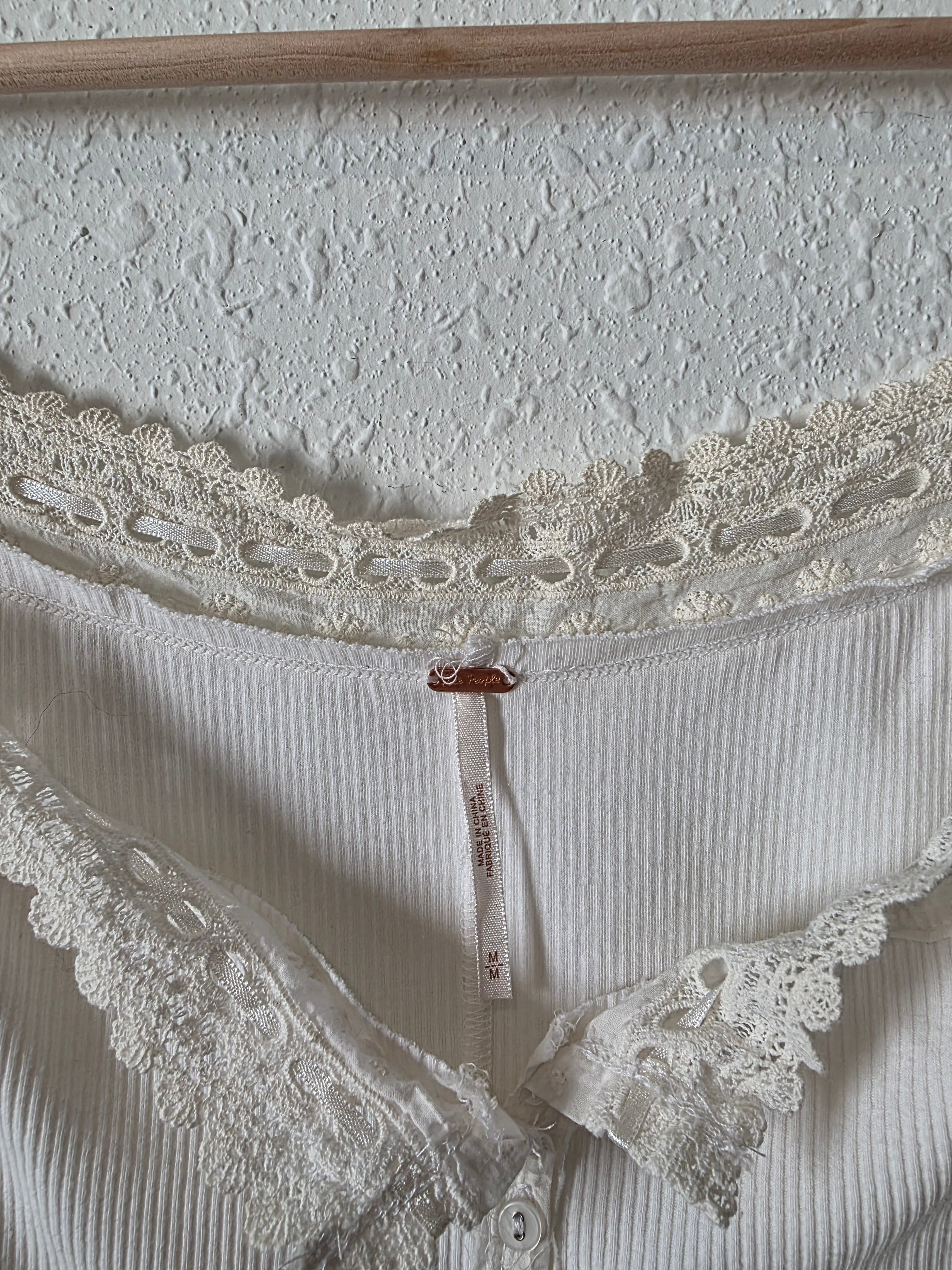 Free People Ribbed Lace Top (M)