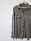 Aerie Olive Waffle Button Up (M)
