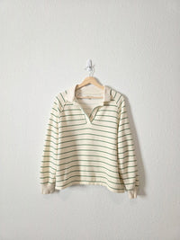 Madewell Green Striped Polo Sweatshirt (M)