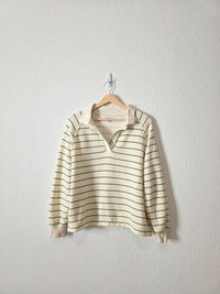 Madewell Green Striped Polo Sweatshirt (M)