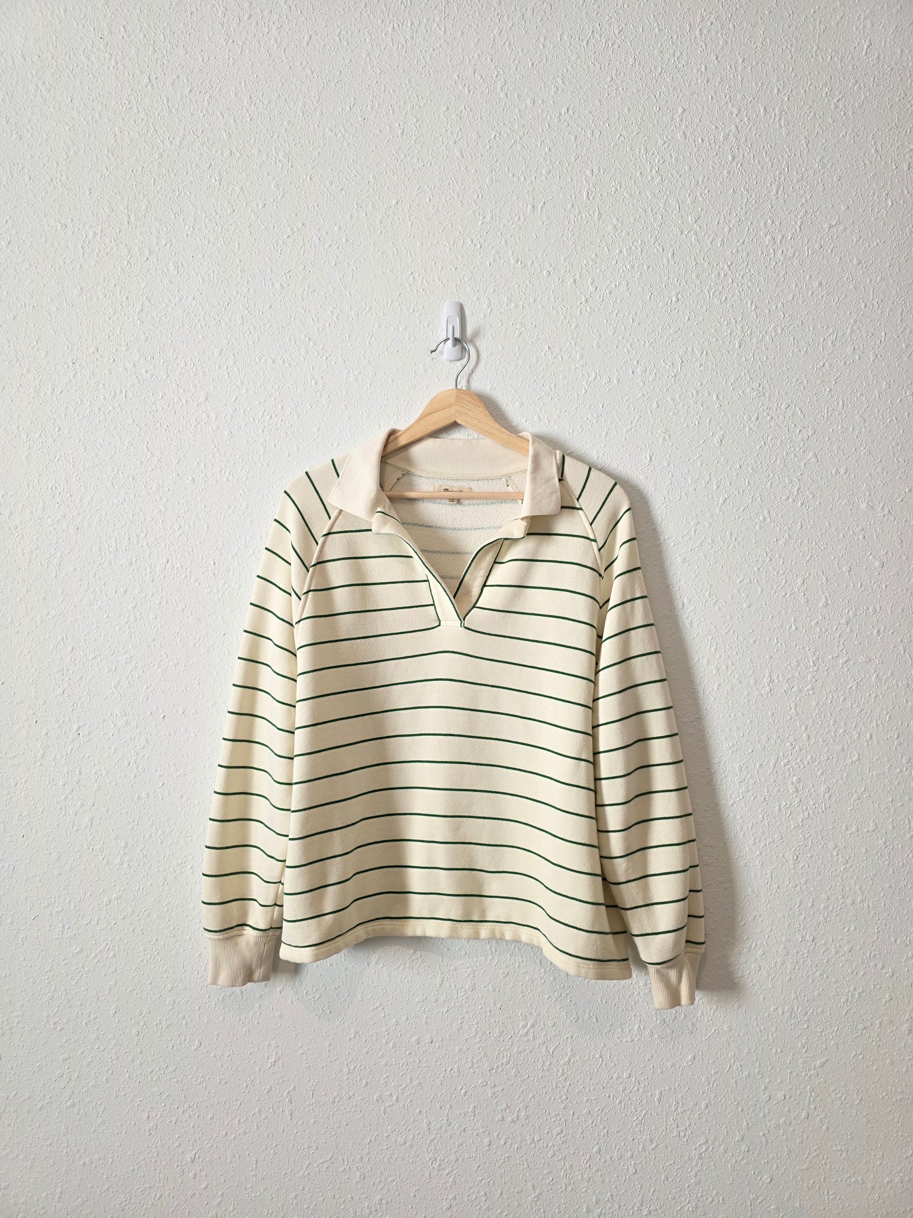 Madewell Green Striped Polo Sweatshirt (M)