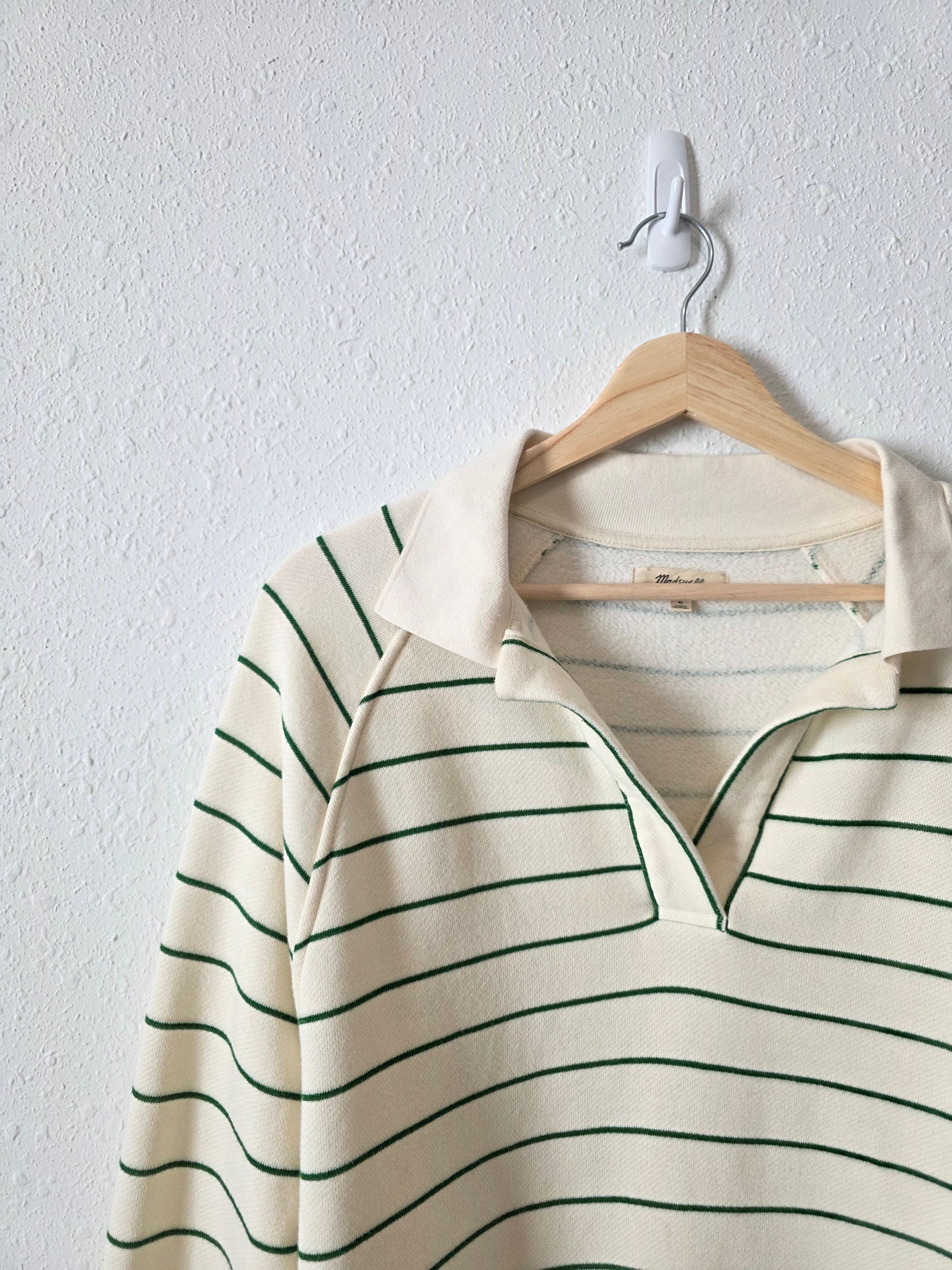 Madewell Green Striped Polo Sweatshirt (M)