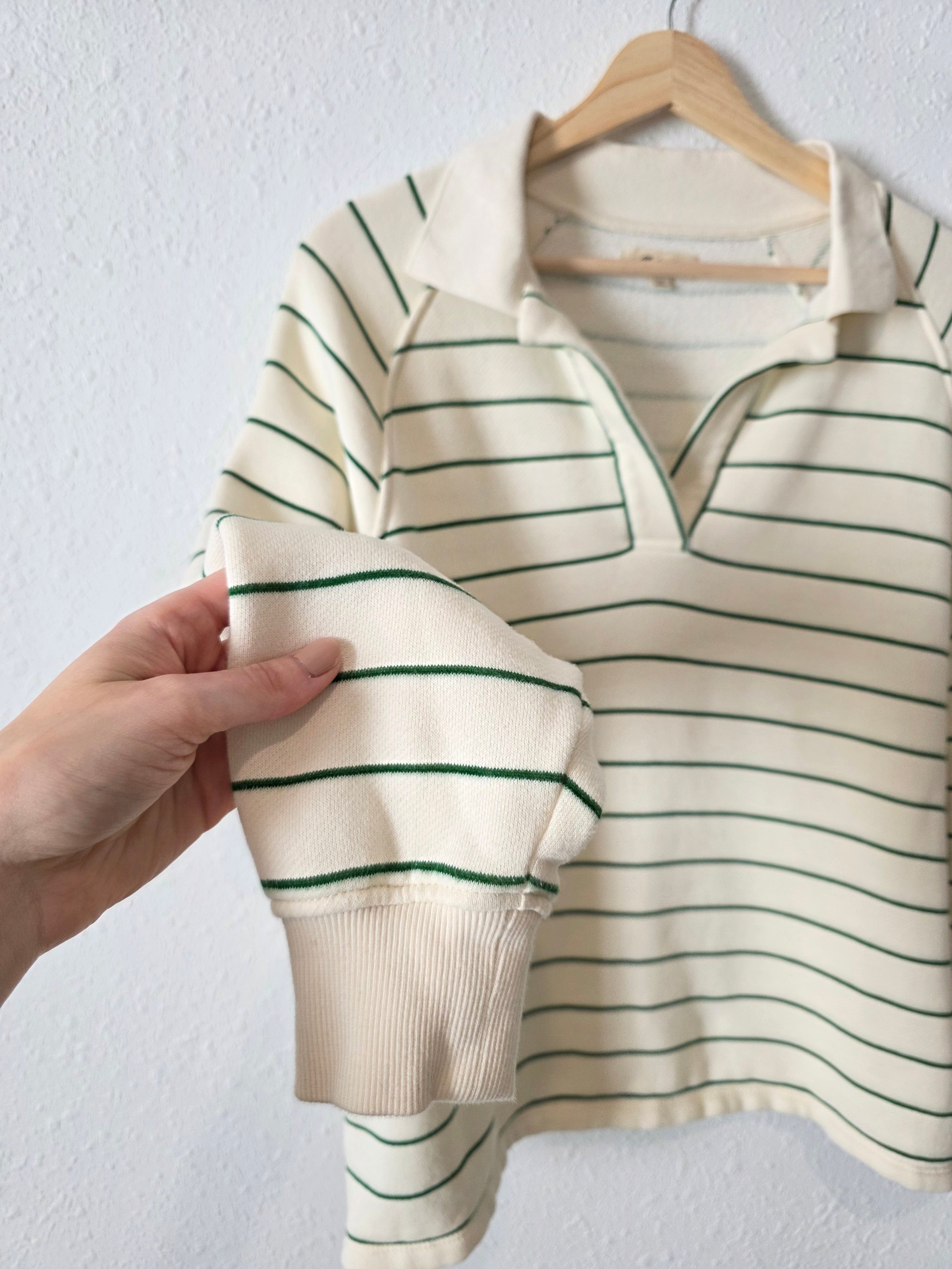 Madewell Green Striped Polo Sweatshirt (M)