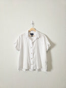 White Boxy Linen Button Up (M)