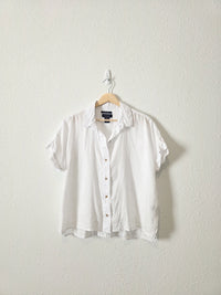 White Boxy Linen Button Up (M)