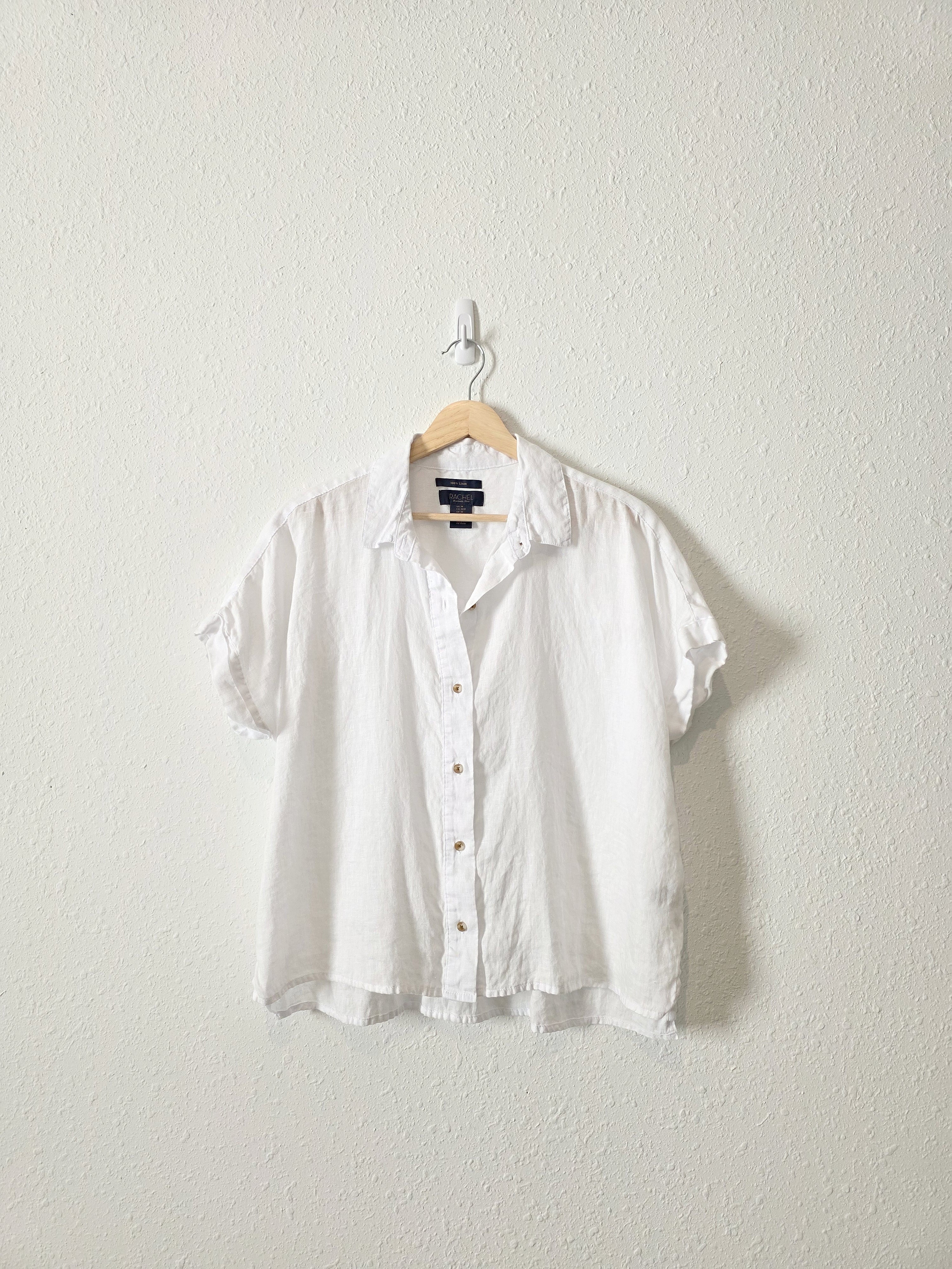 White Boxy Linen Button Up (M)