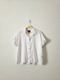 White Boxy Linen Button Up (M)