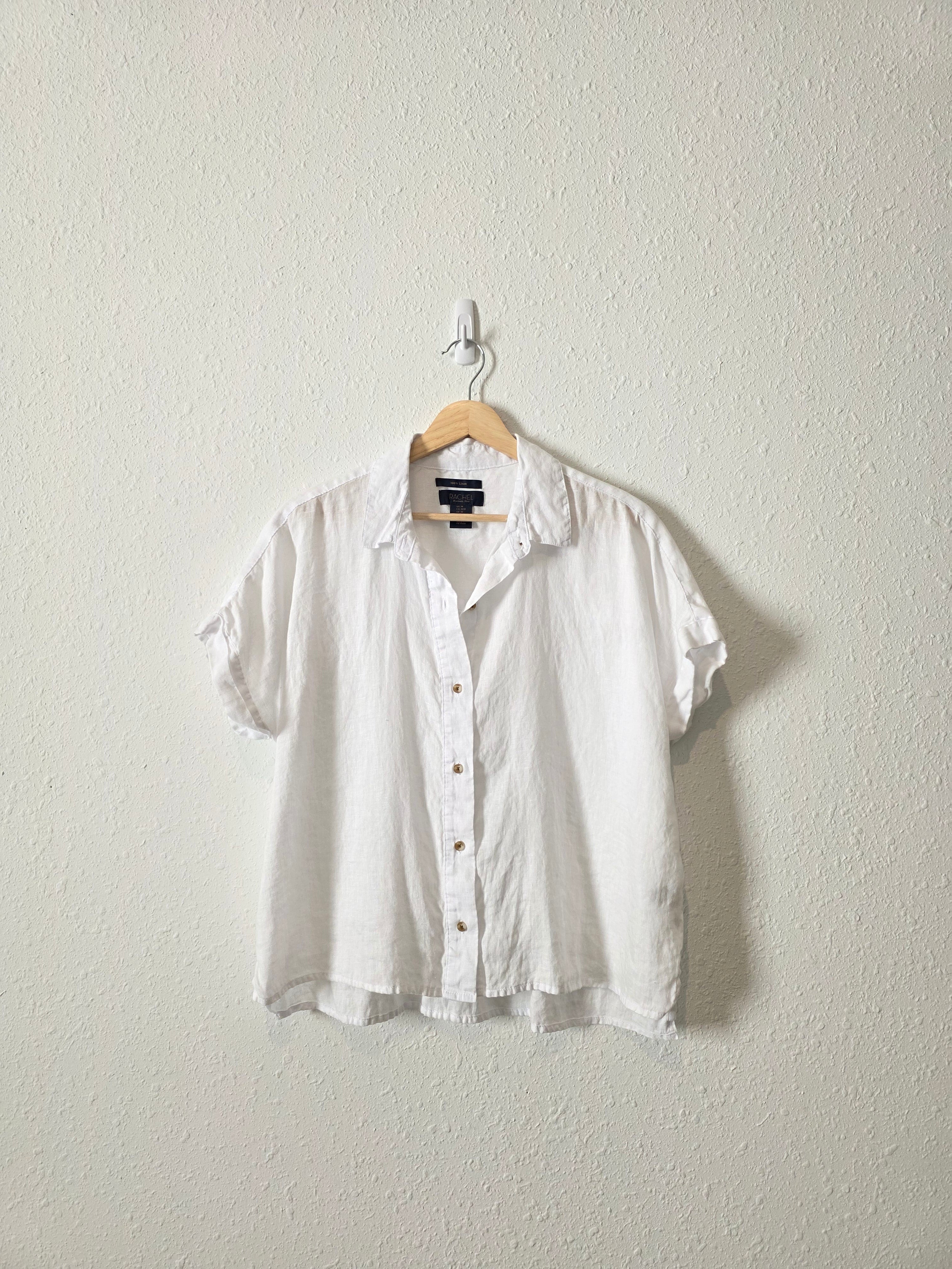 White Boxy Linen Button Up (M)