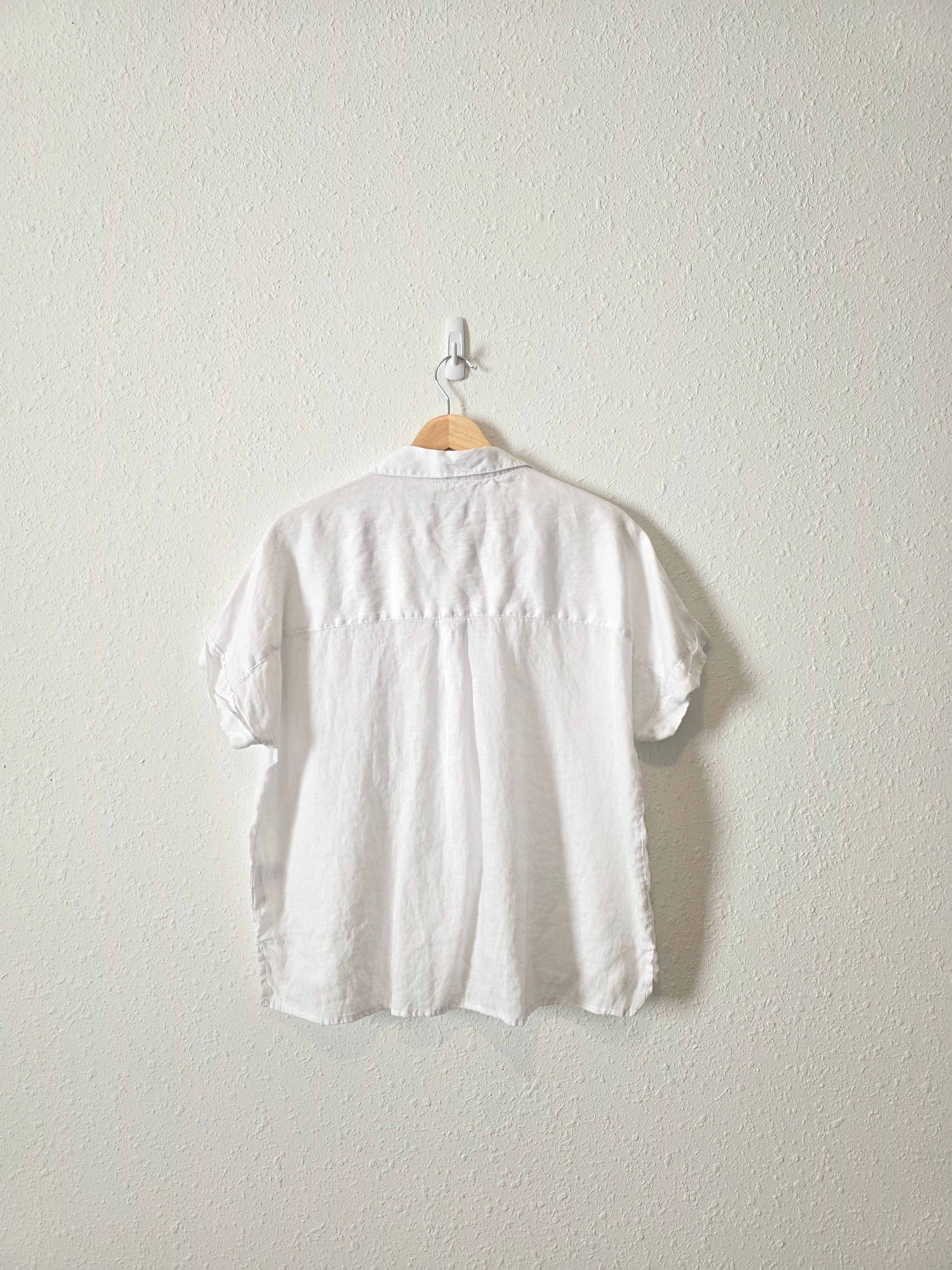 White Boxy Linen Button Up (M)