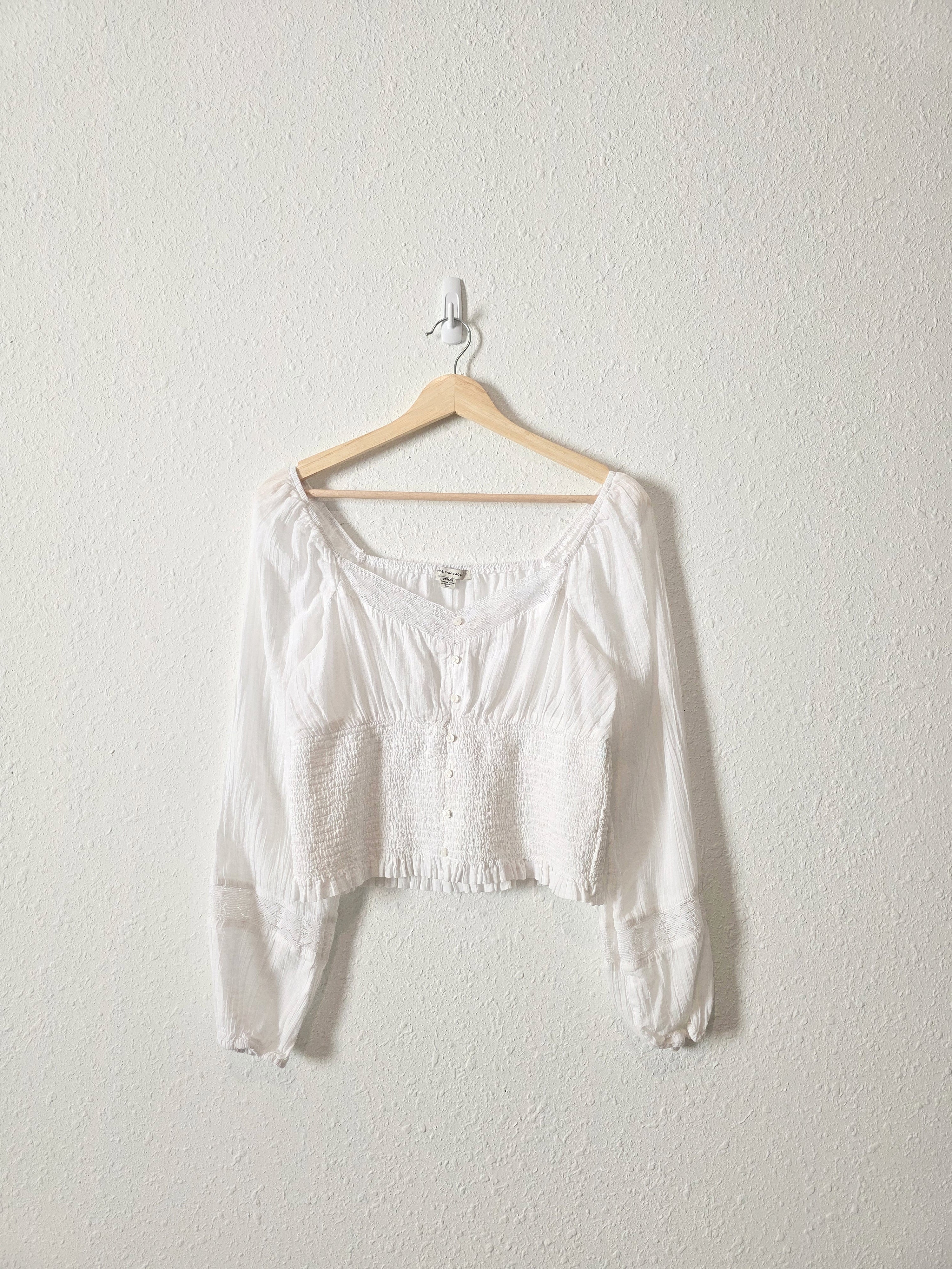 White Smocked Cotton Blouse (M)