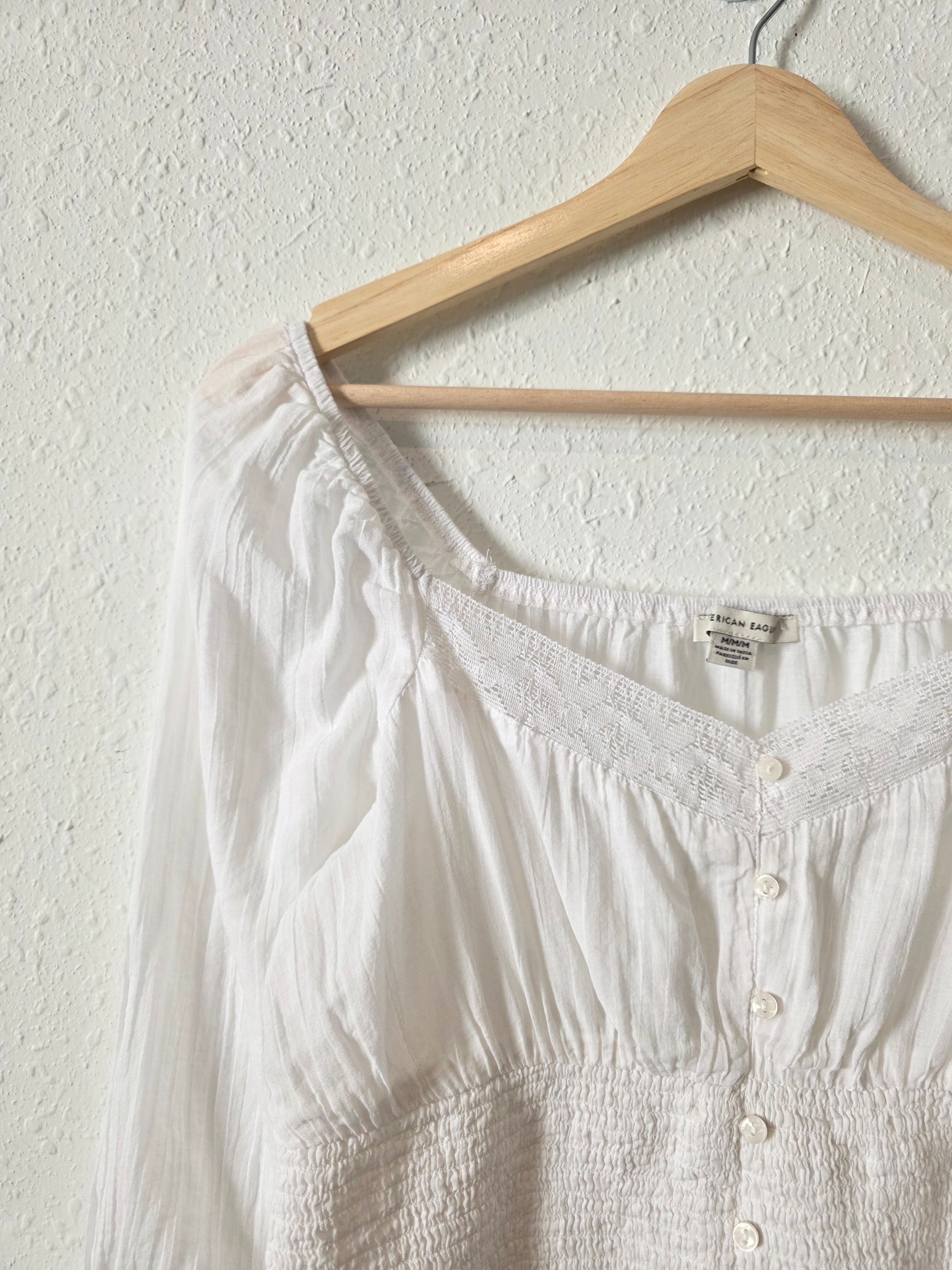 White Smocked Cotton Blouse (M)