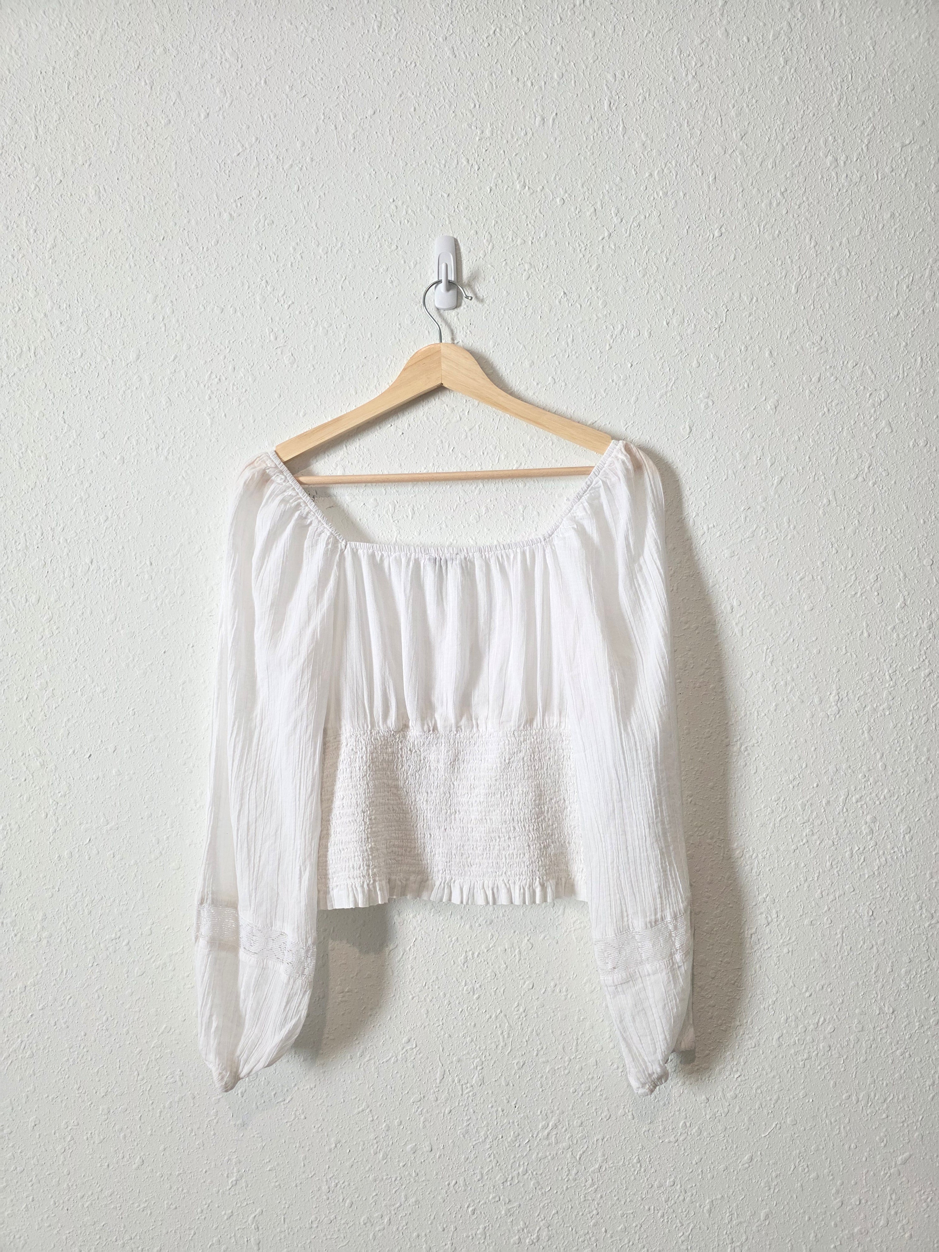 White Smocked Cotton Blouse (M)