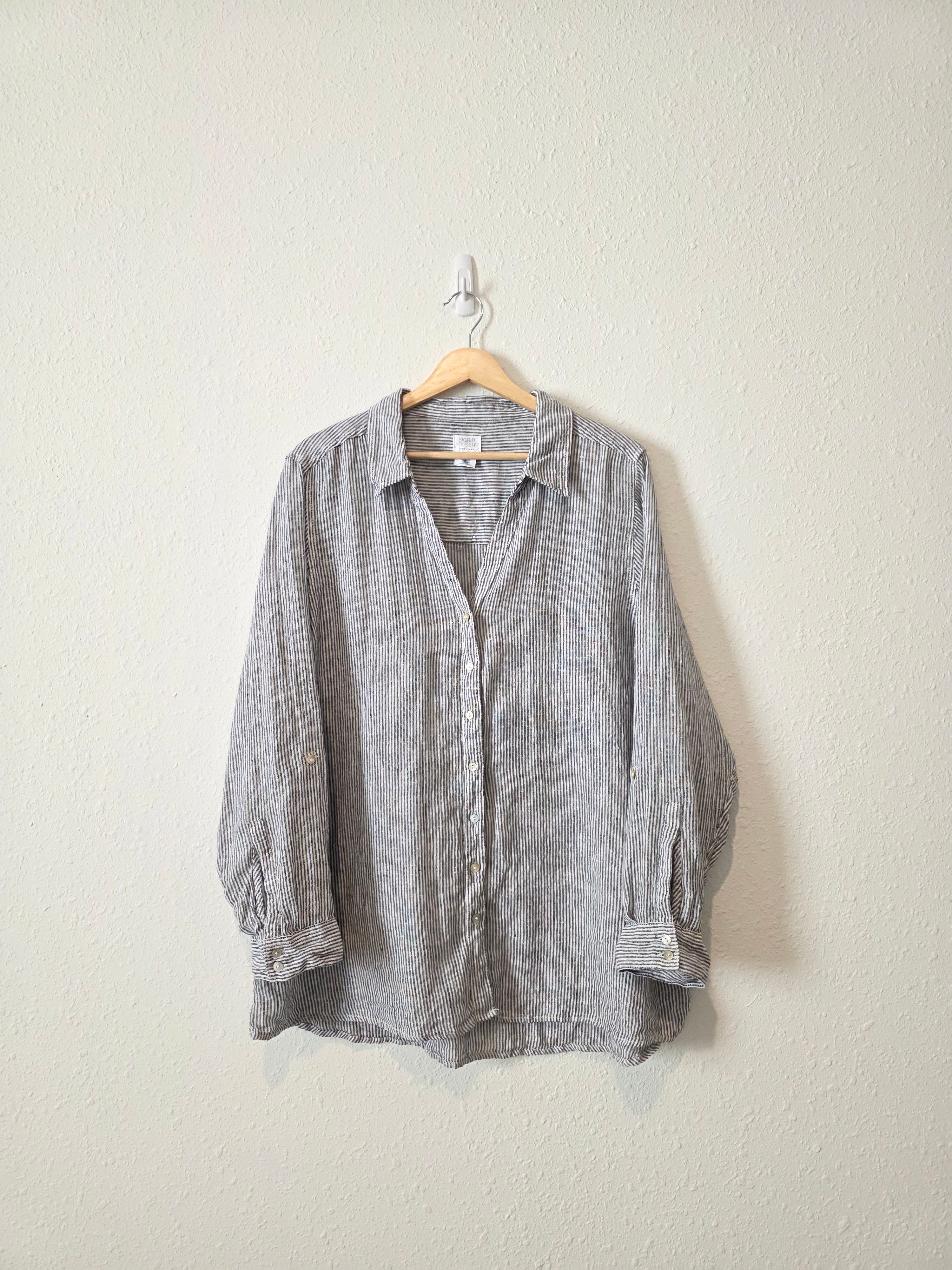 Striped Linen Button Up (2X)
