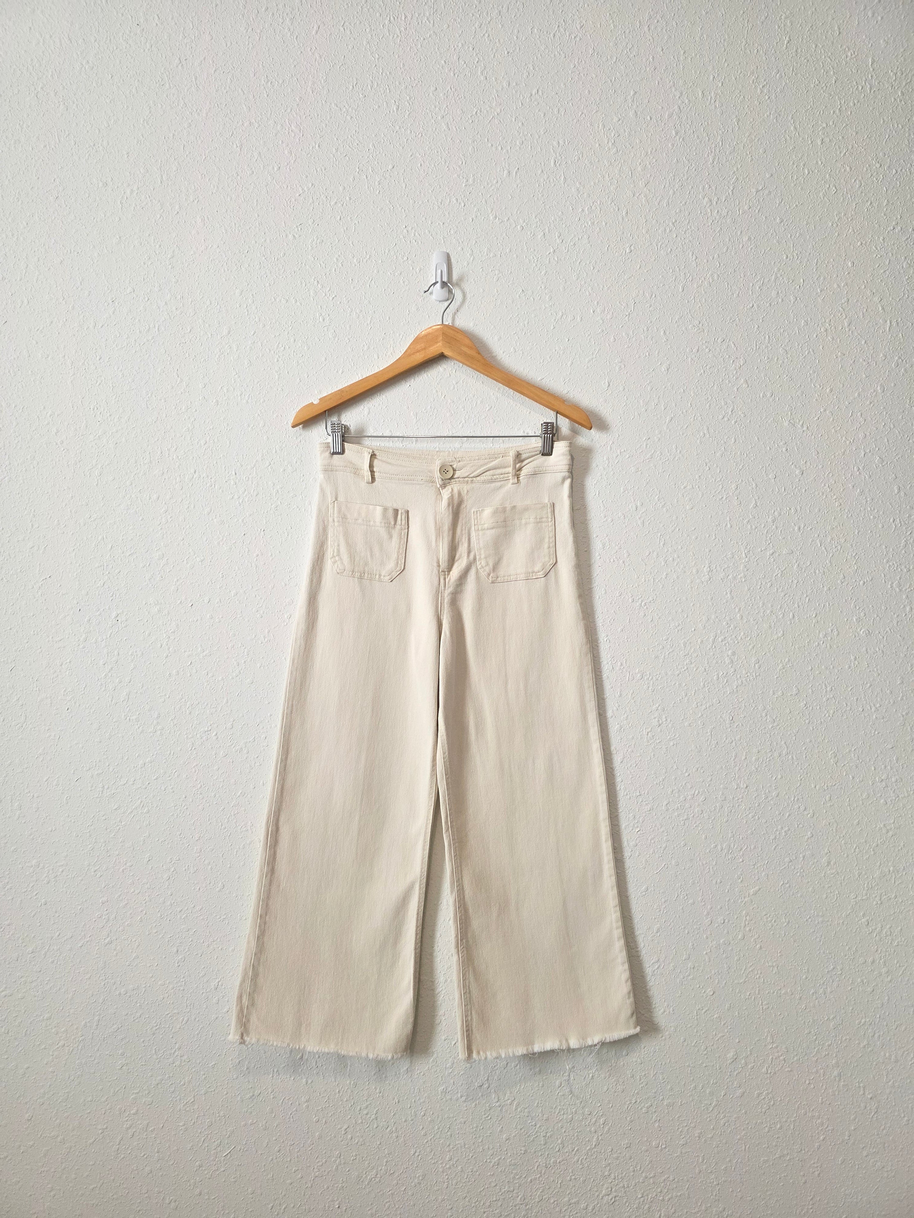 Ecru Wide Leg Crop Pants (S)