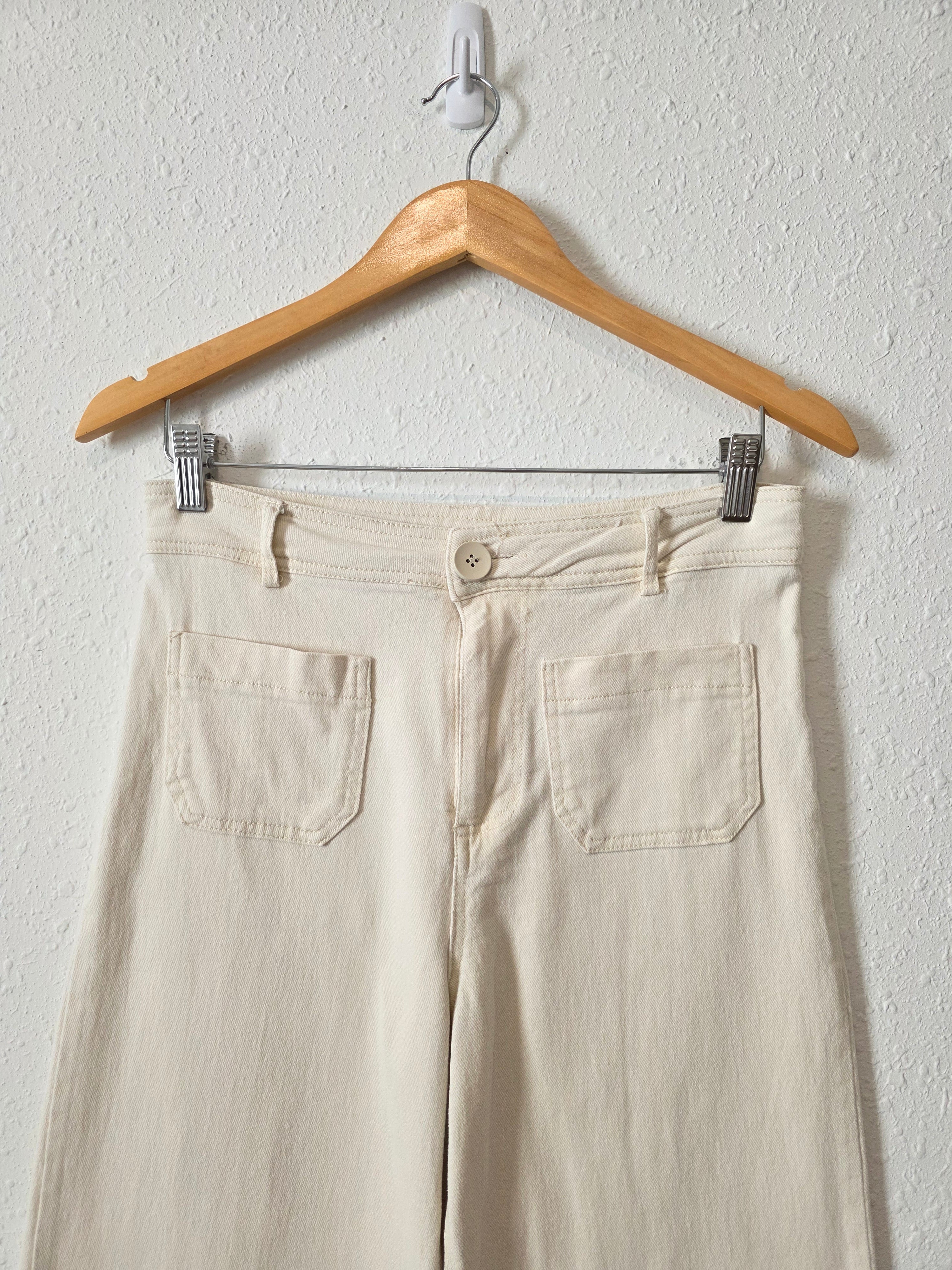 Ecru Wide Leg Crop Pants (S)