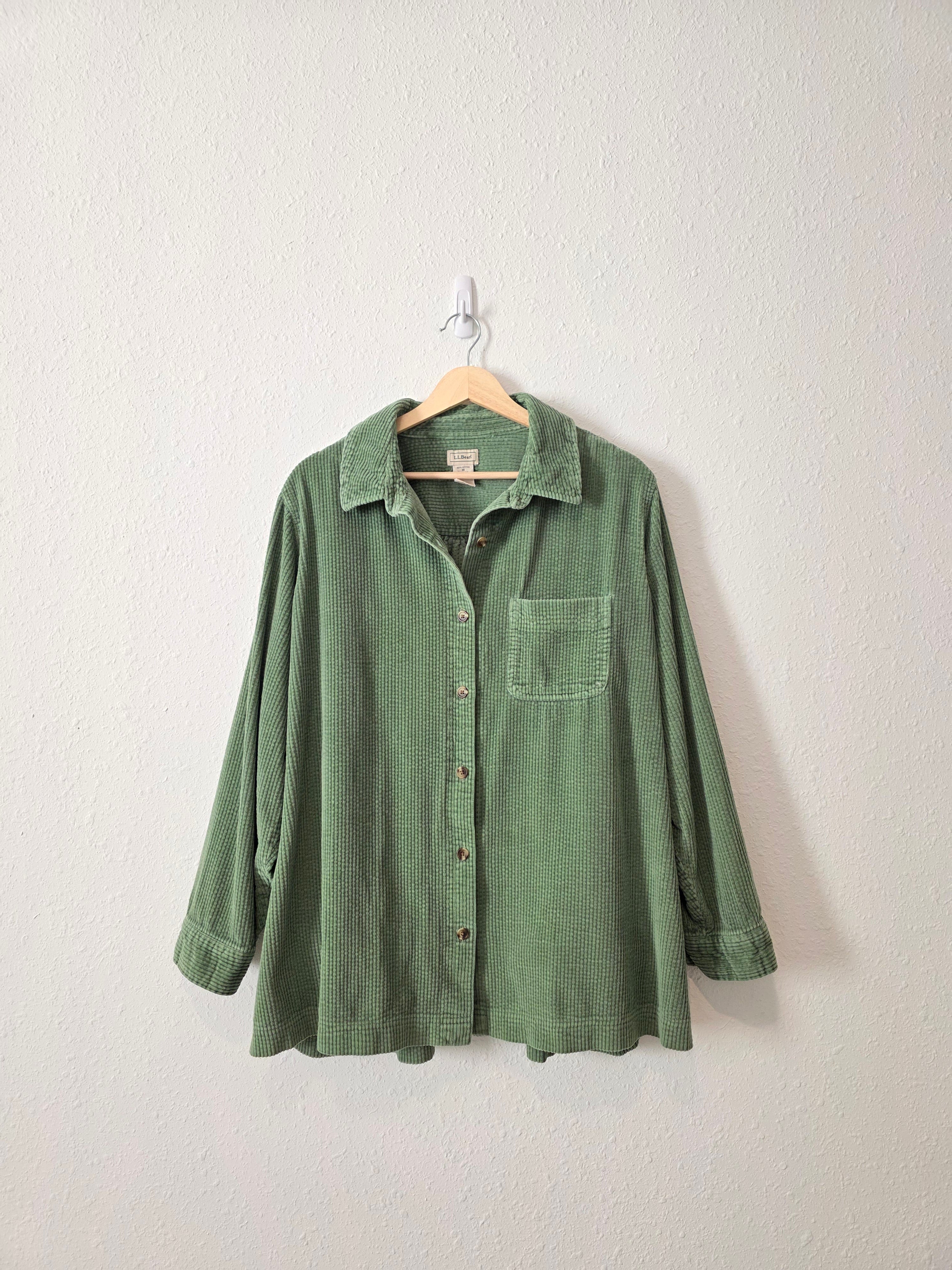 LL Bean Green Cord Button Up (1X)