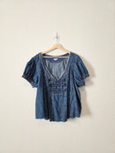Anthropologie Puff Sleeve Denim Top (2X)