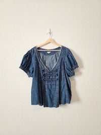 Anthropologie Puff Sleeve Denim Top (2X)