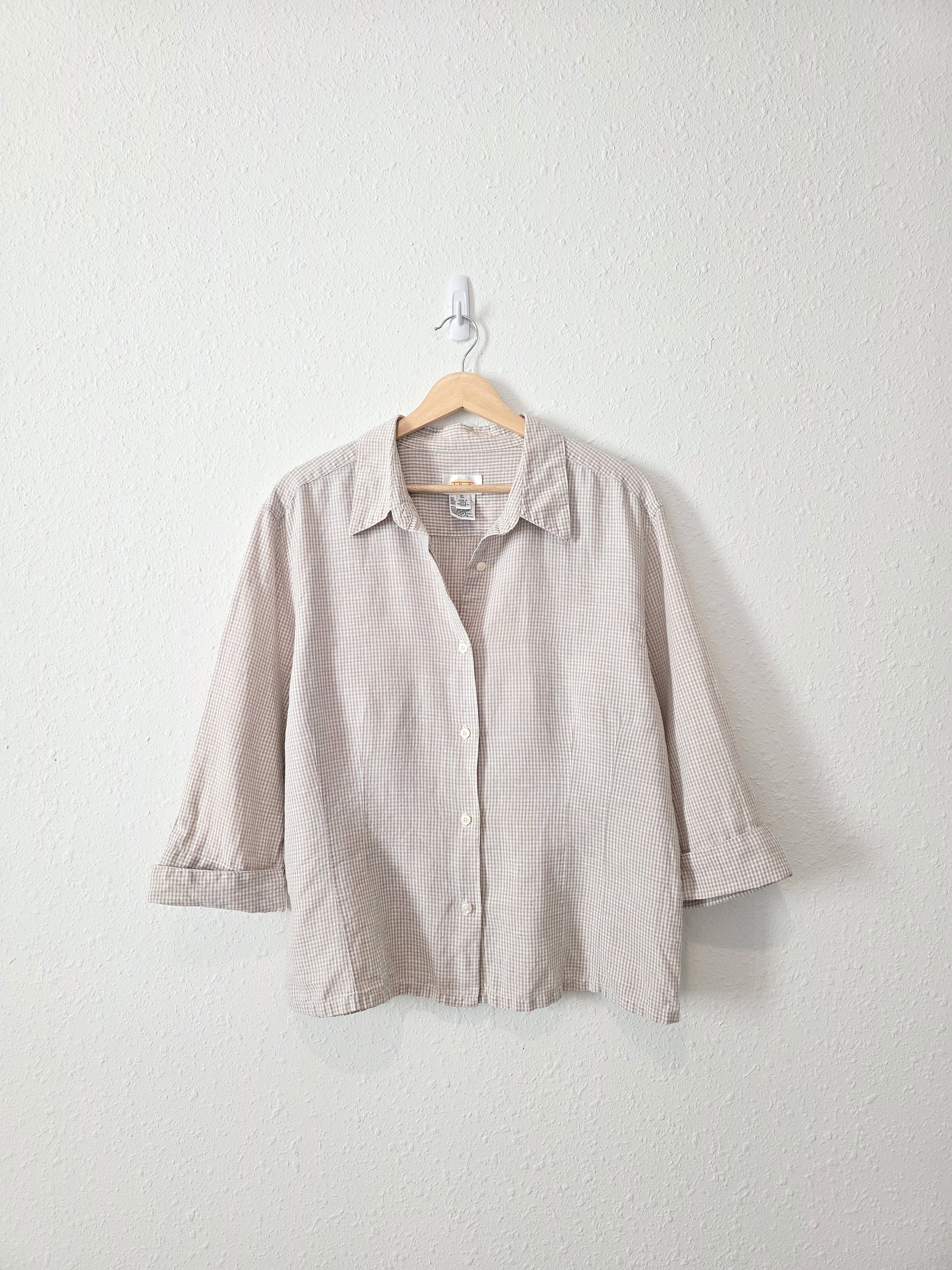 Vintage Gingham Cotton Linen Button Up (XL)