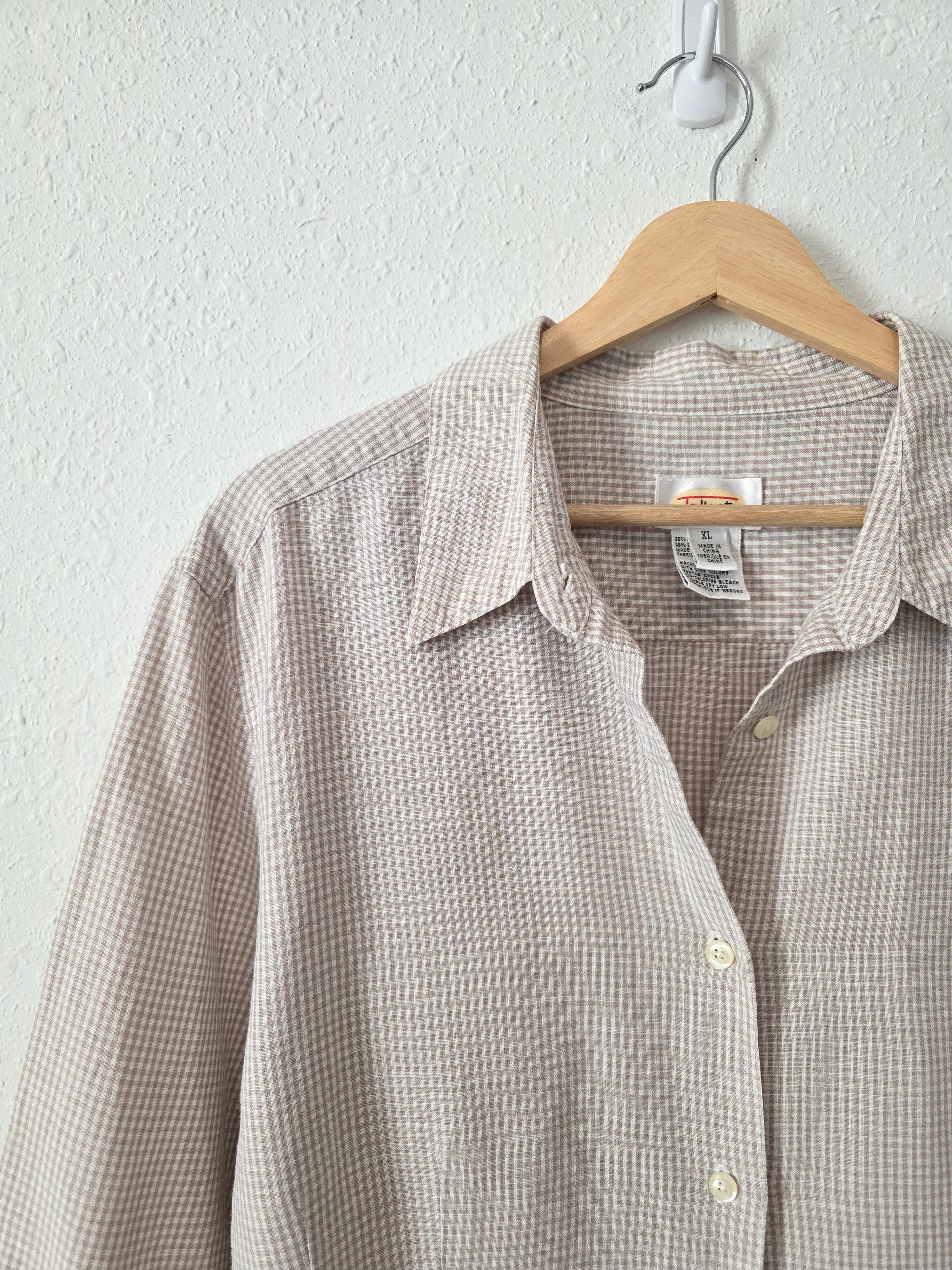 Vintage Gingham Cotton Linen Button Up (XL)
