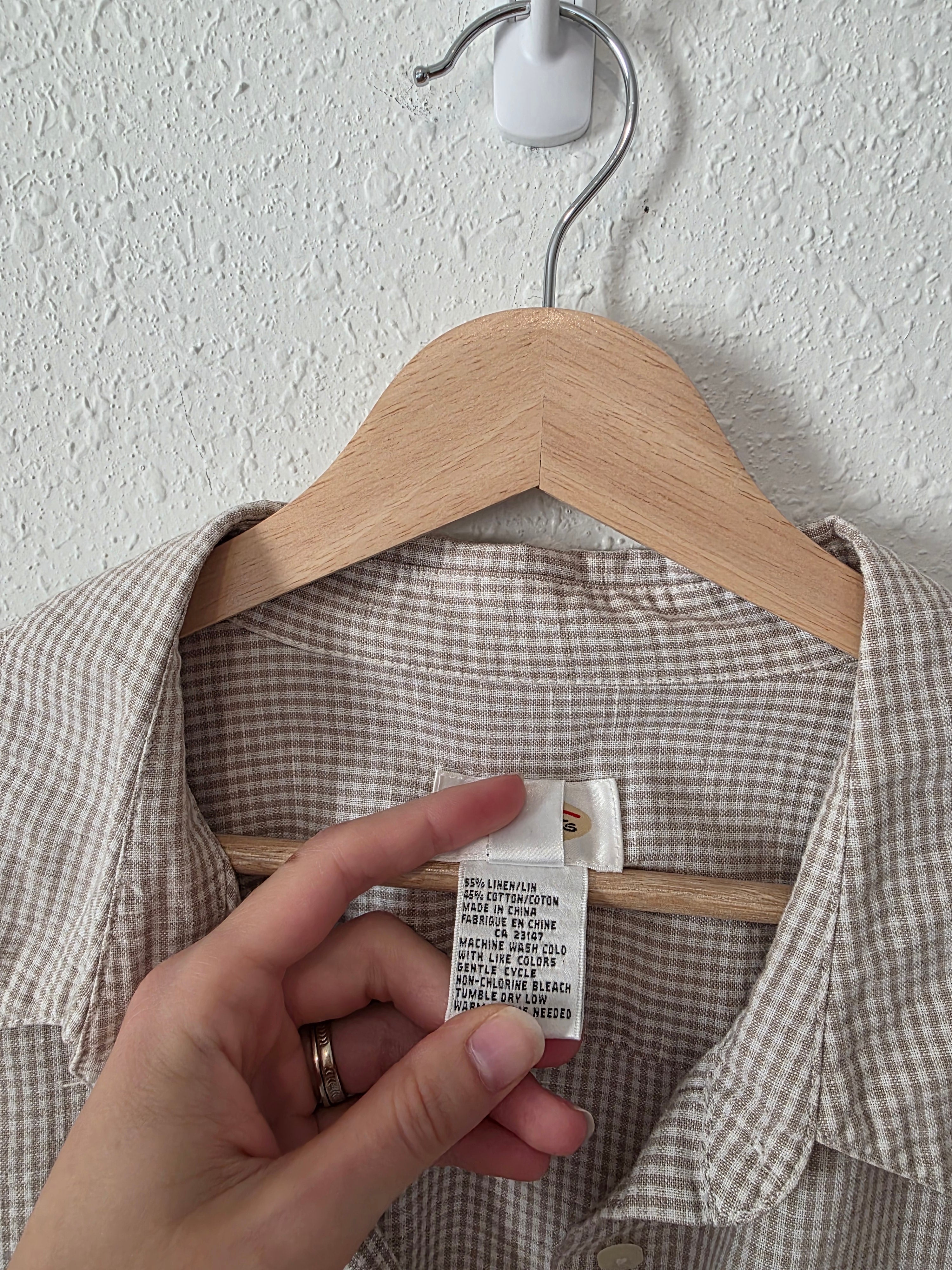 Vintage Gingham Cotton Linen Button Up (XL)