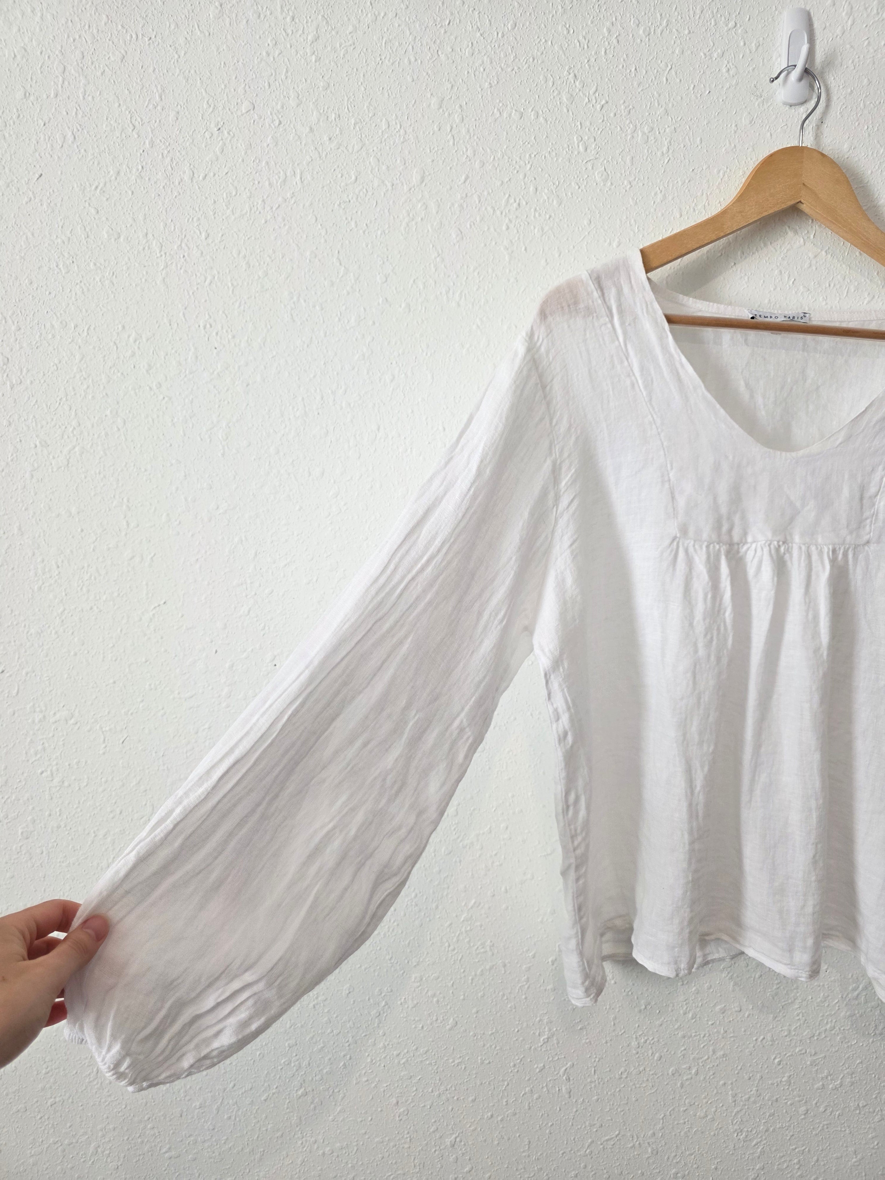 White Linen Babydoll Blouse (L)