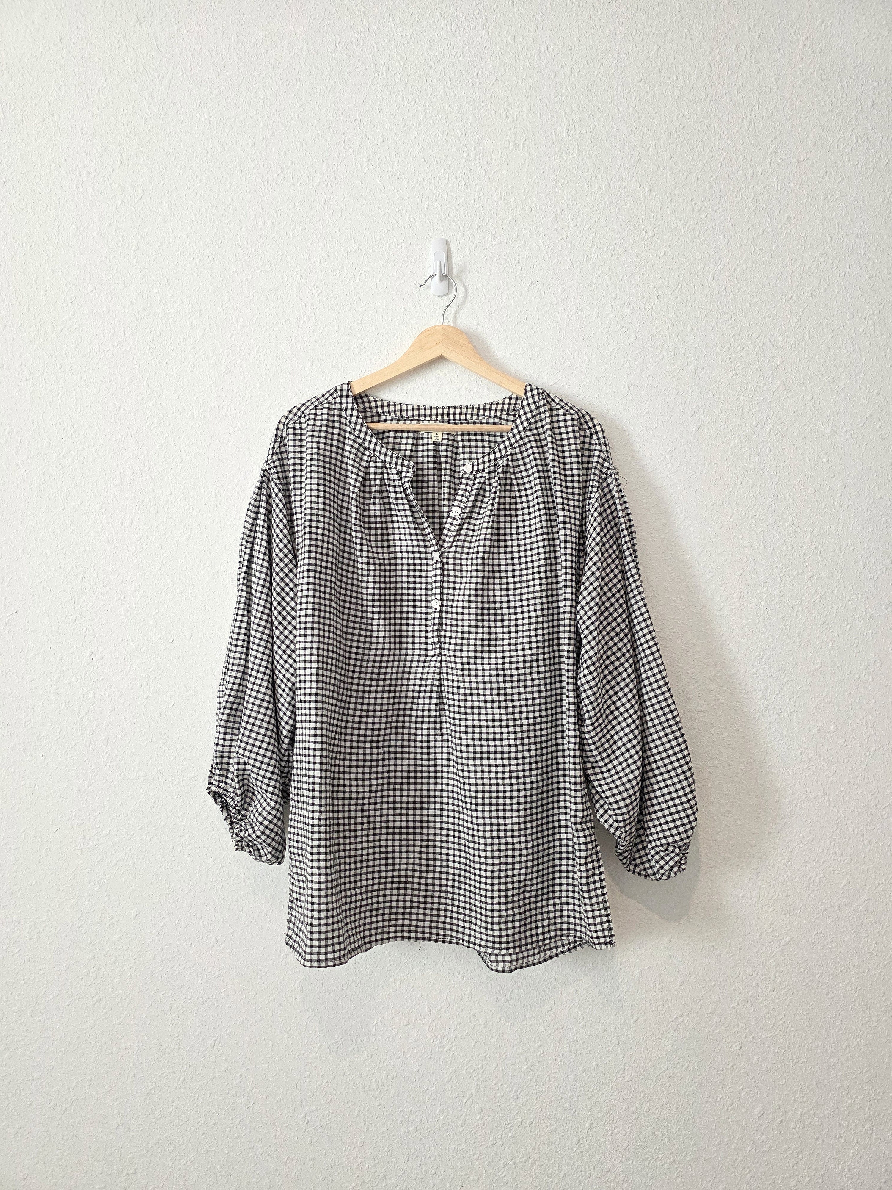 Checkered Puff Sleeve Blouse (L)