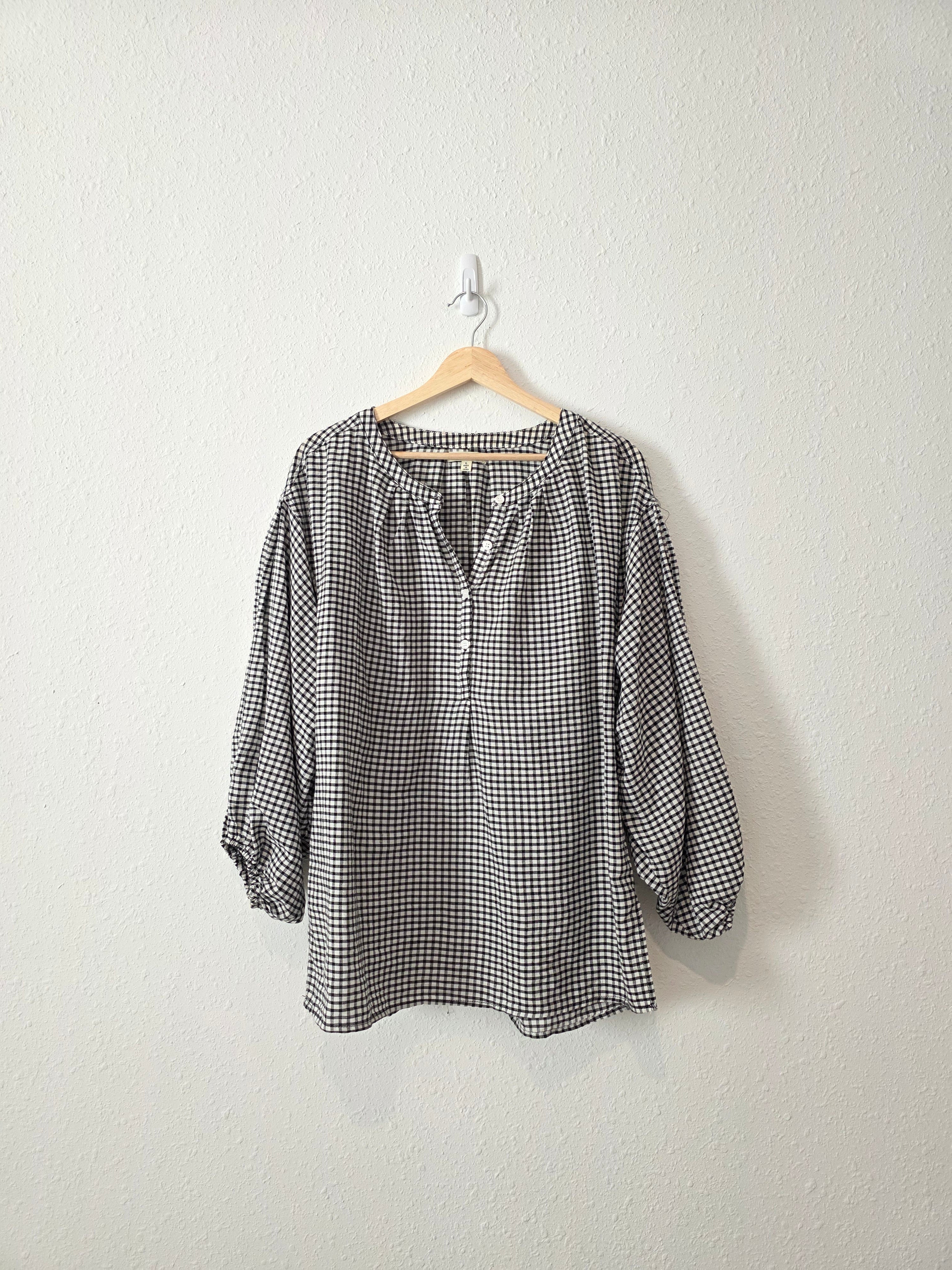 Checkered Puff Sleeve Blouse (L)