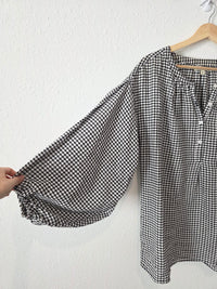 Checkered Puff Sleeve Blouse (L)