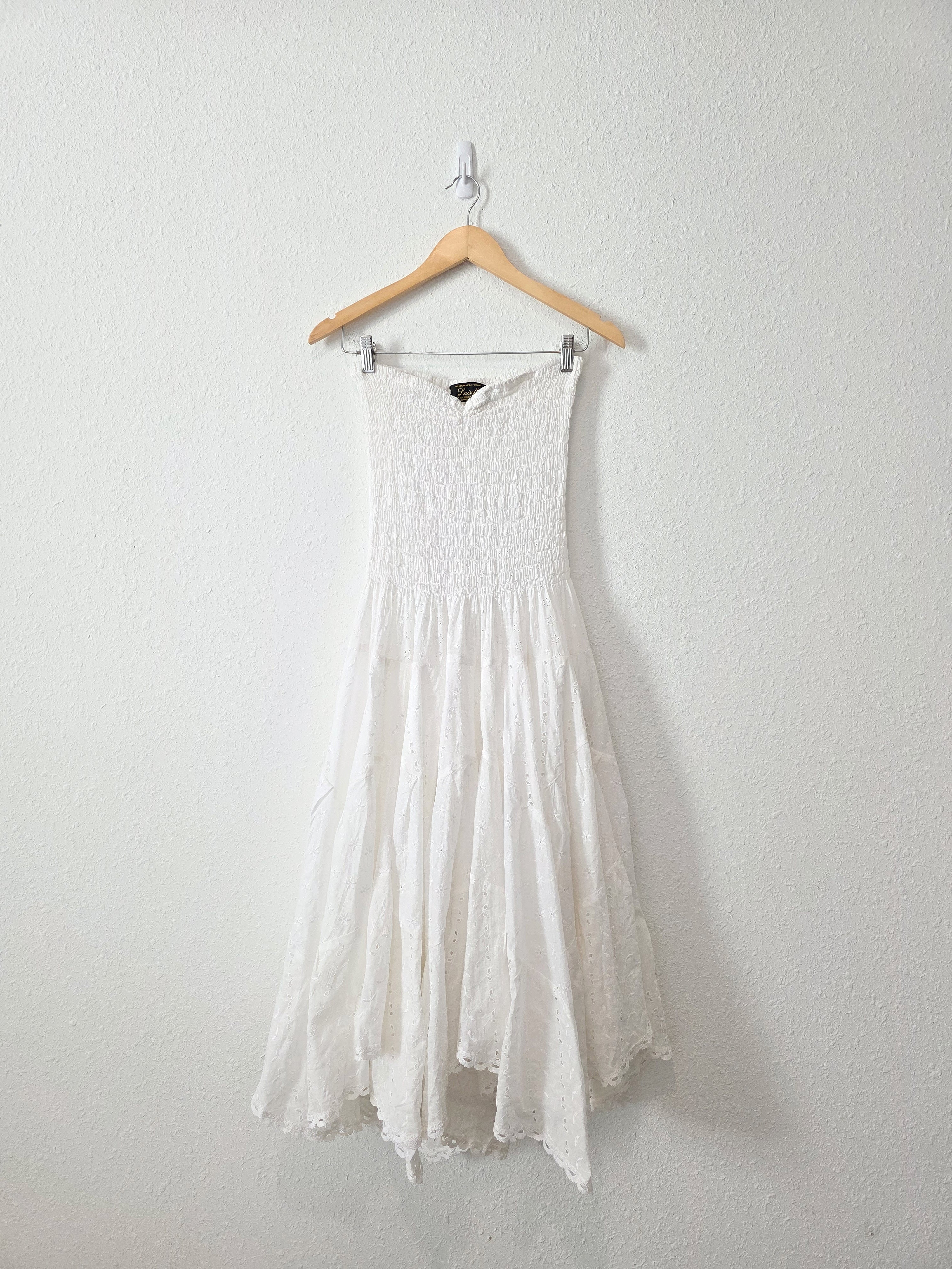 White Eyelet Strapless Midi Dress (XS-M)