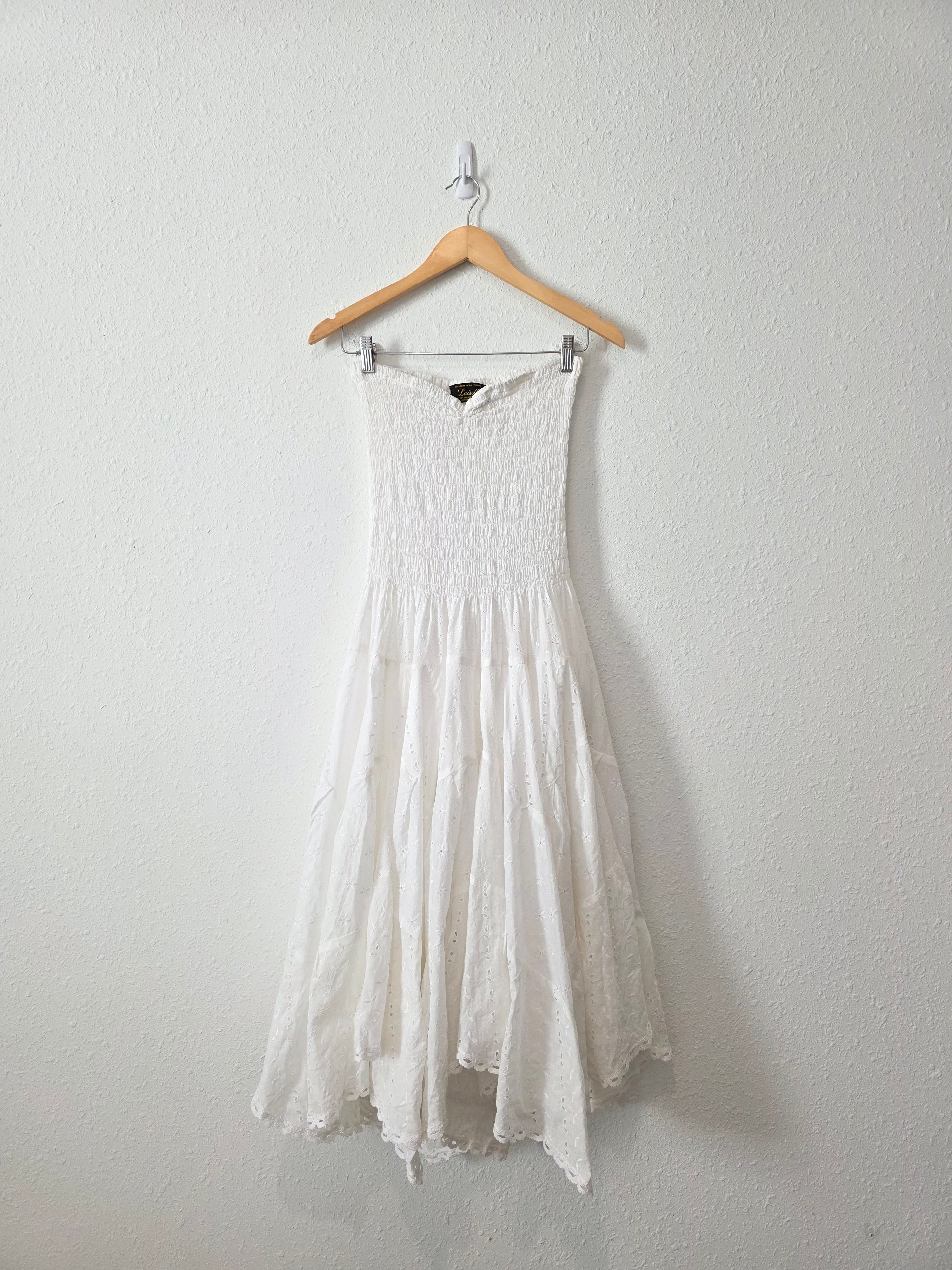 White Eyelet Strapless Midi Dress (XS-M)