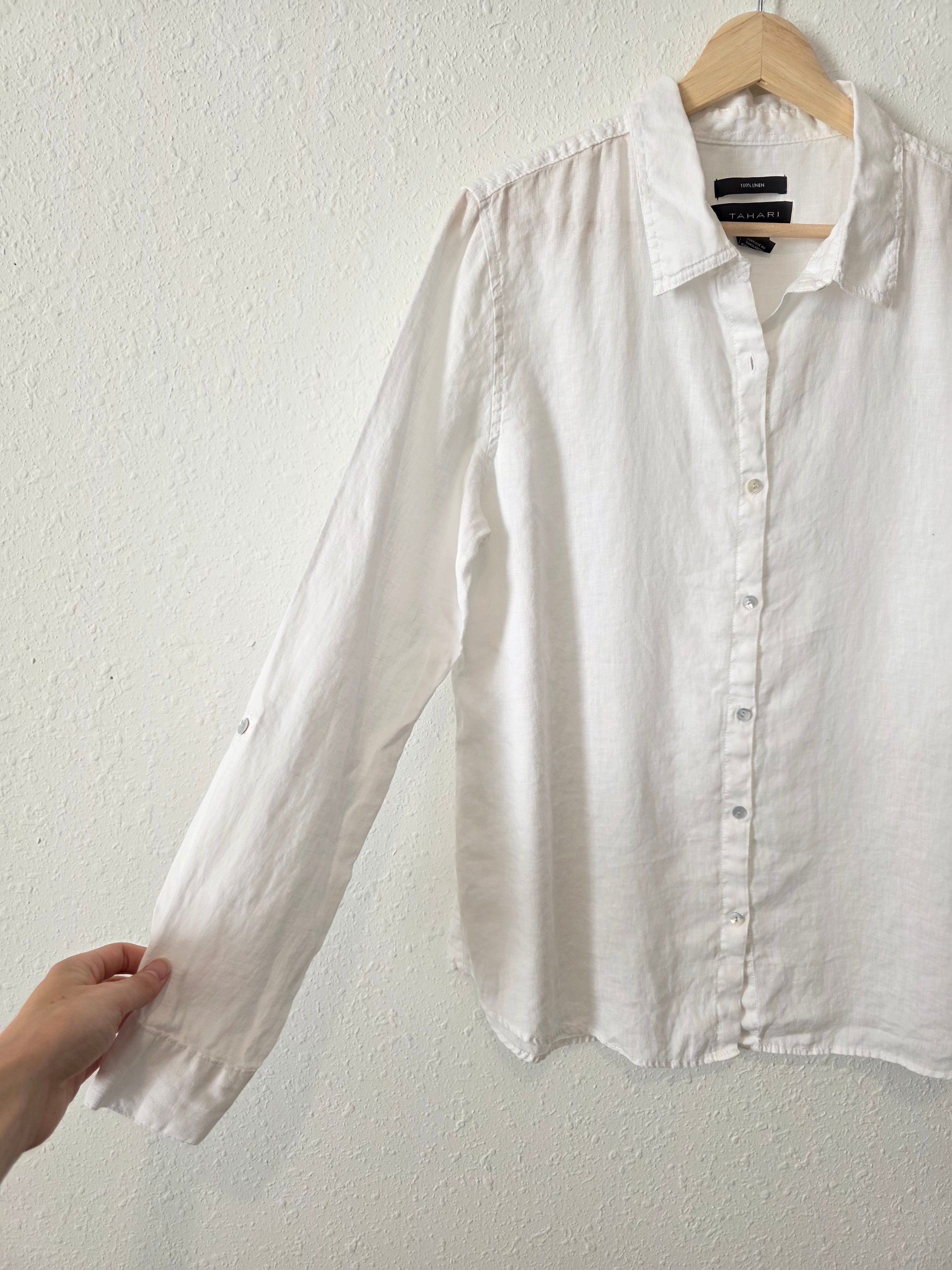 White Linen Button Up Shirt (L)