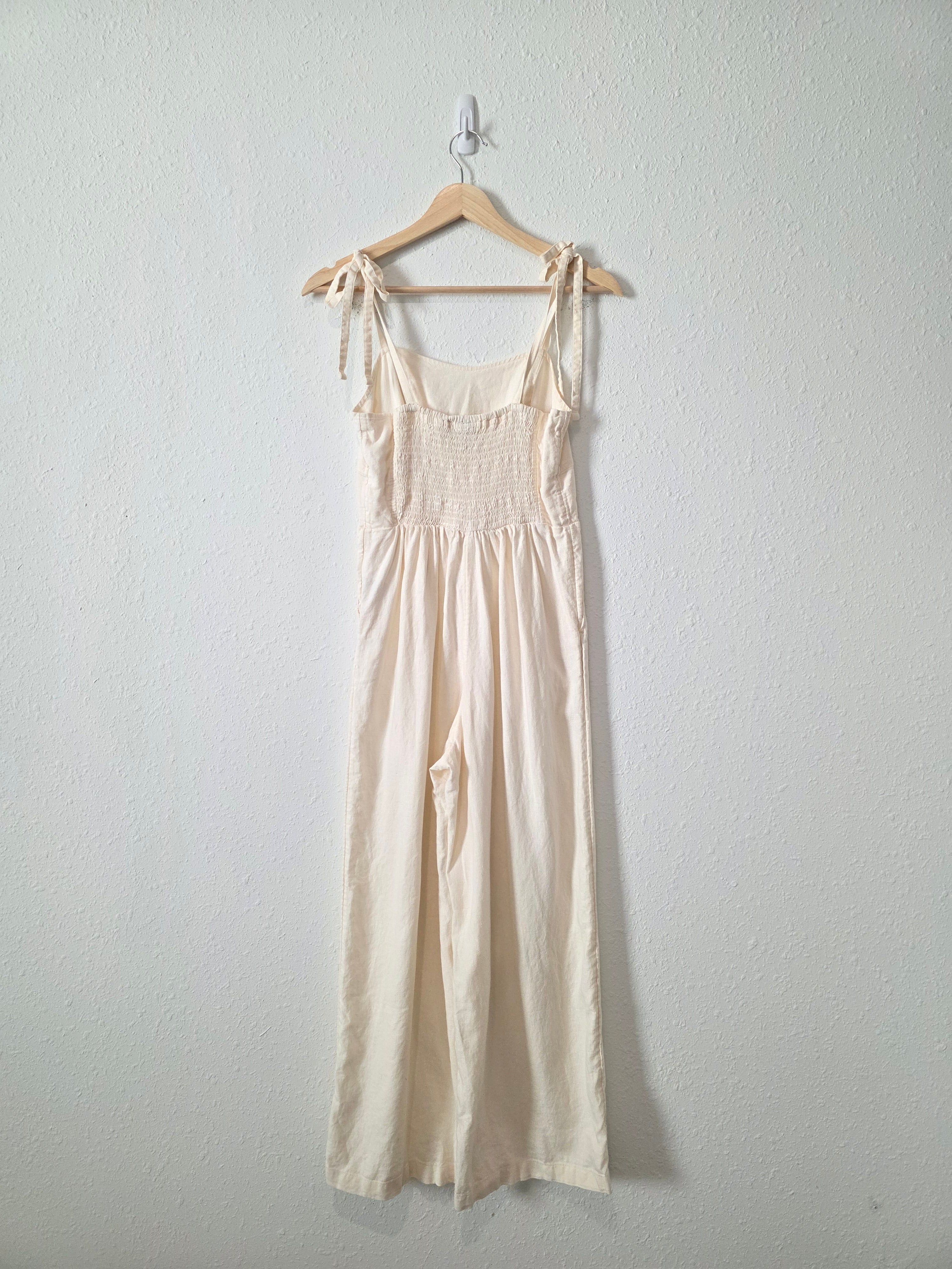 Wide Leg Linen Blend Jumpsuit (XS)