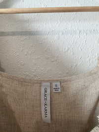 Oat Linen Blend Smocked Top (S)