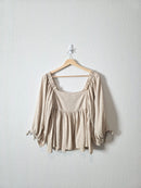 Oat Linen Blend Smocked Top (S)