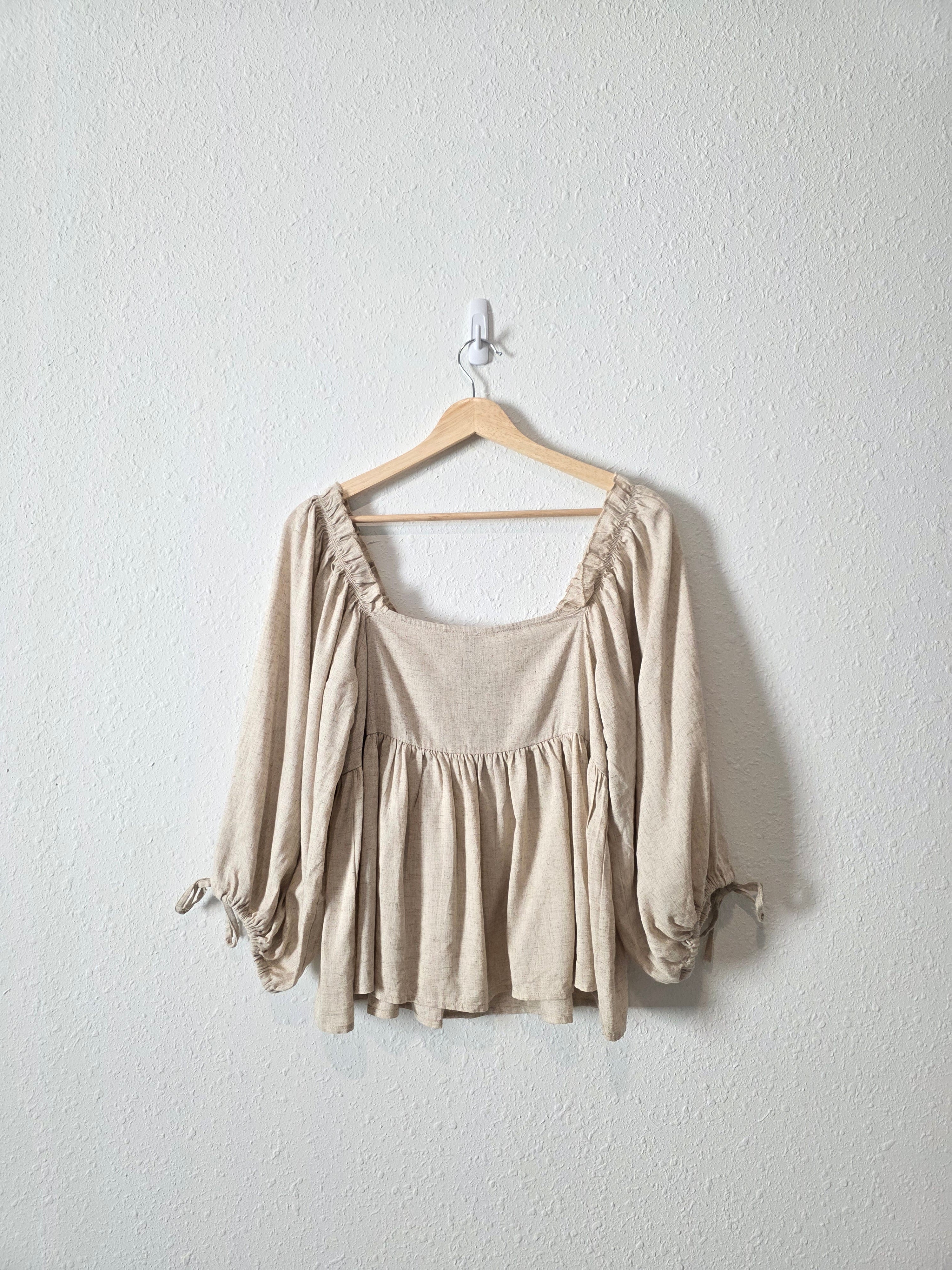 Oat Linen Blend Smocked Top (S)